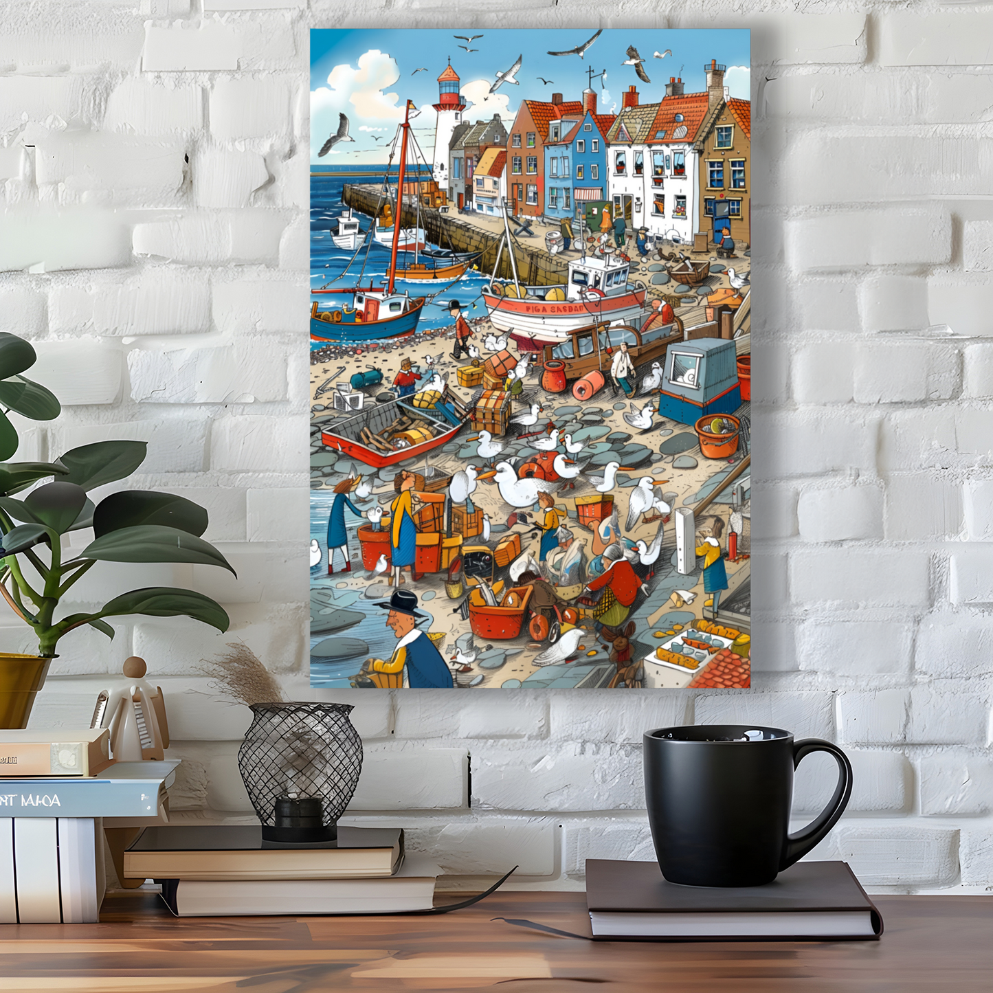 Seaside Harbor Bustle Deluxe Box Canvas Prints Portrait