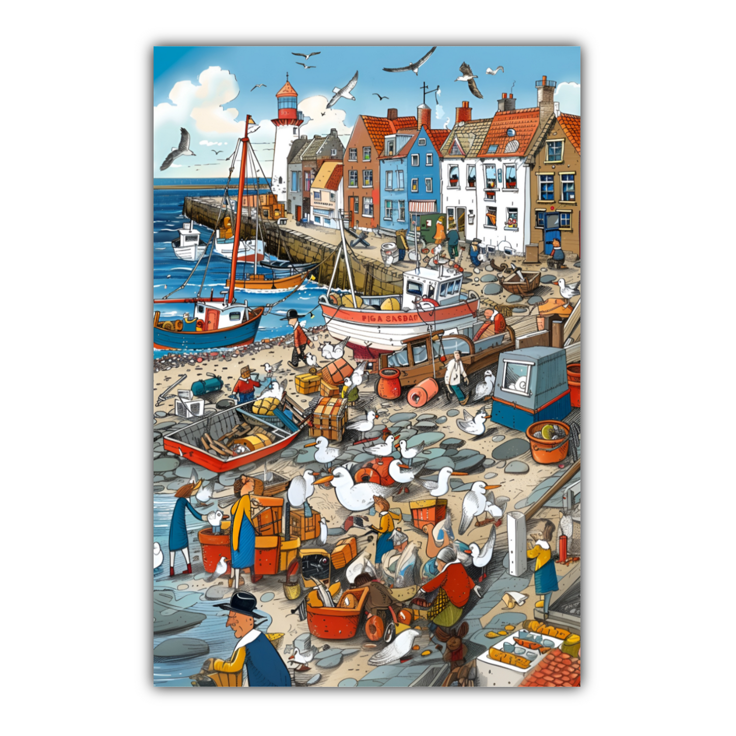 Seaside Harbor Bustle Deluxe Box Canvas Prints Portrait