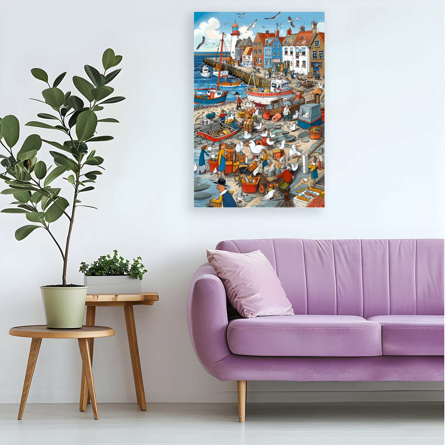 Seaside Harbor Bustle Deluxe Box Canvas Prints Portrait