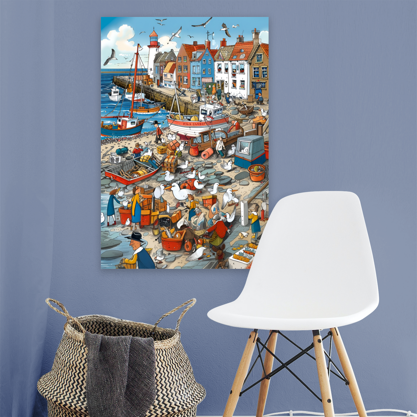 Seaside Harbor Bustle Deluxe Box Canvas Prints Portrait