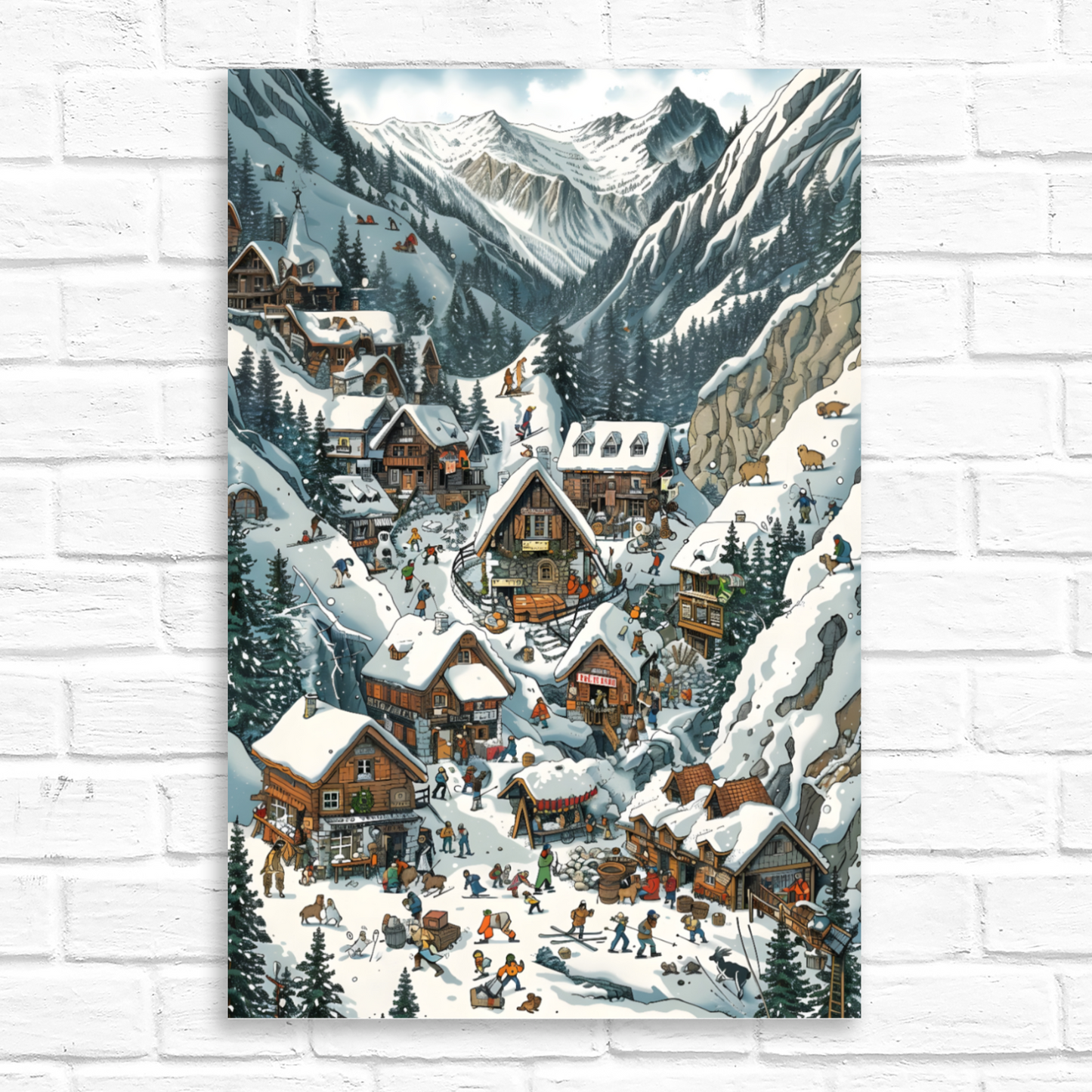 Snowy Mountain Village Deluxe Box Canvas Prints Portrait