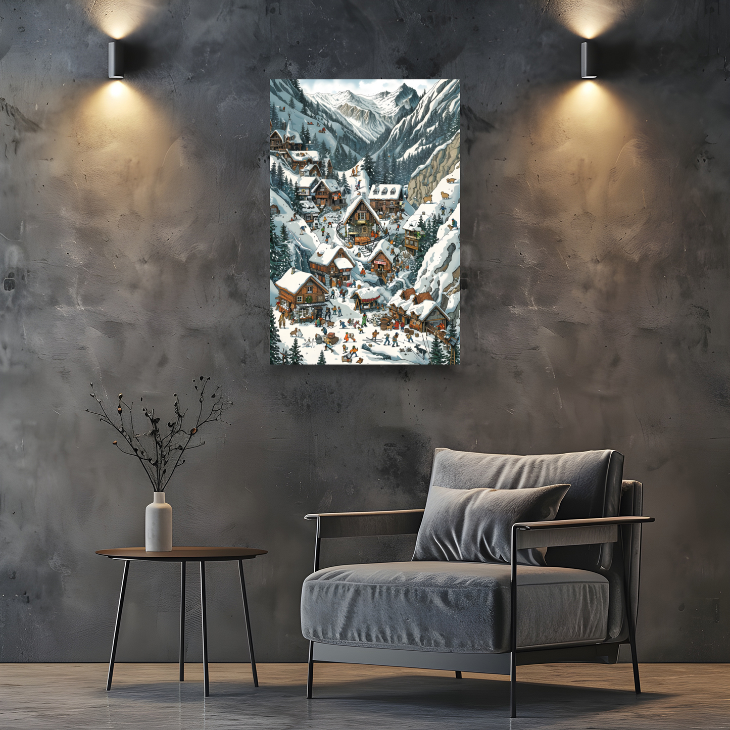 Snowy Mountain Village Deluxe Box Canvas Prints Portrait
