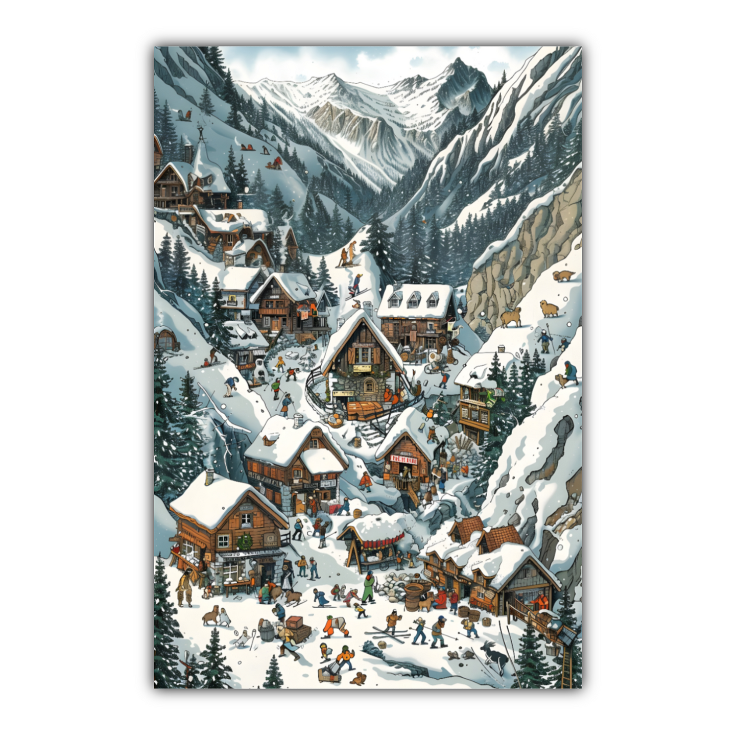 Snowy Mountain Village Deluxe Box Canvas Prints Portrait