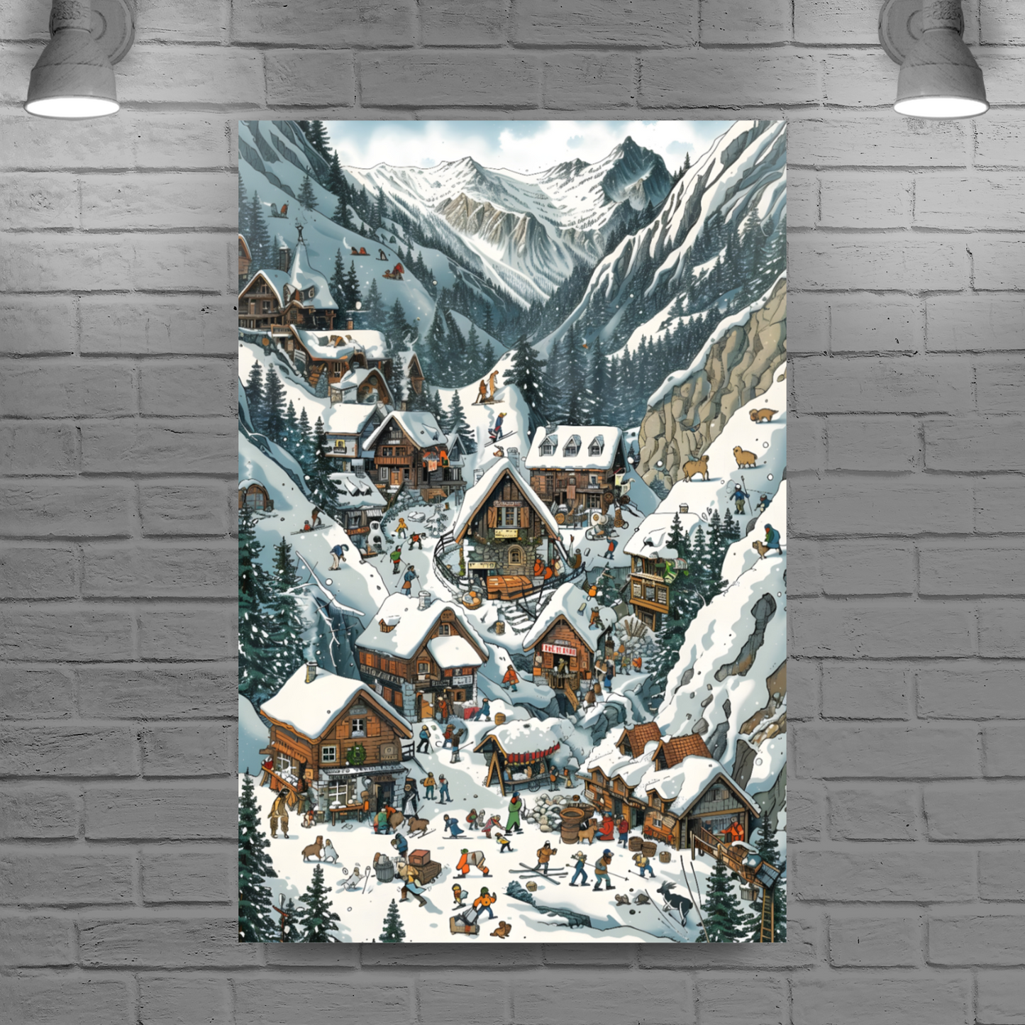 Snowy Mountain Village Deluxe Box Canvas Prints Portrait