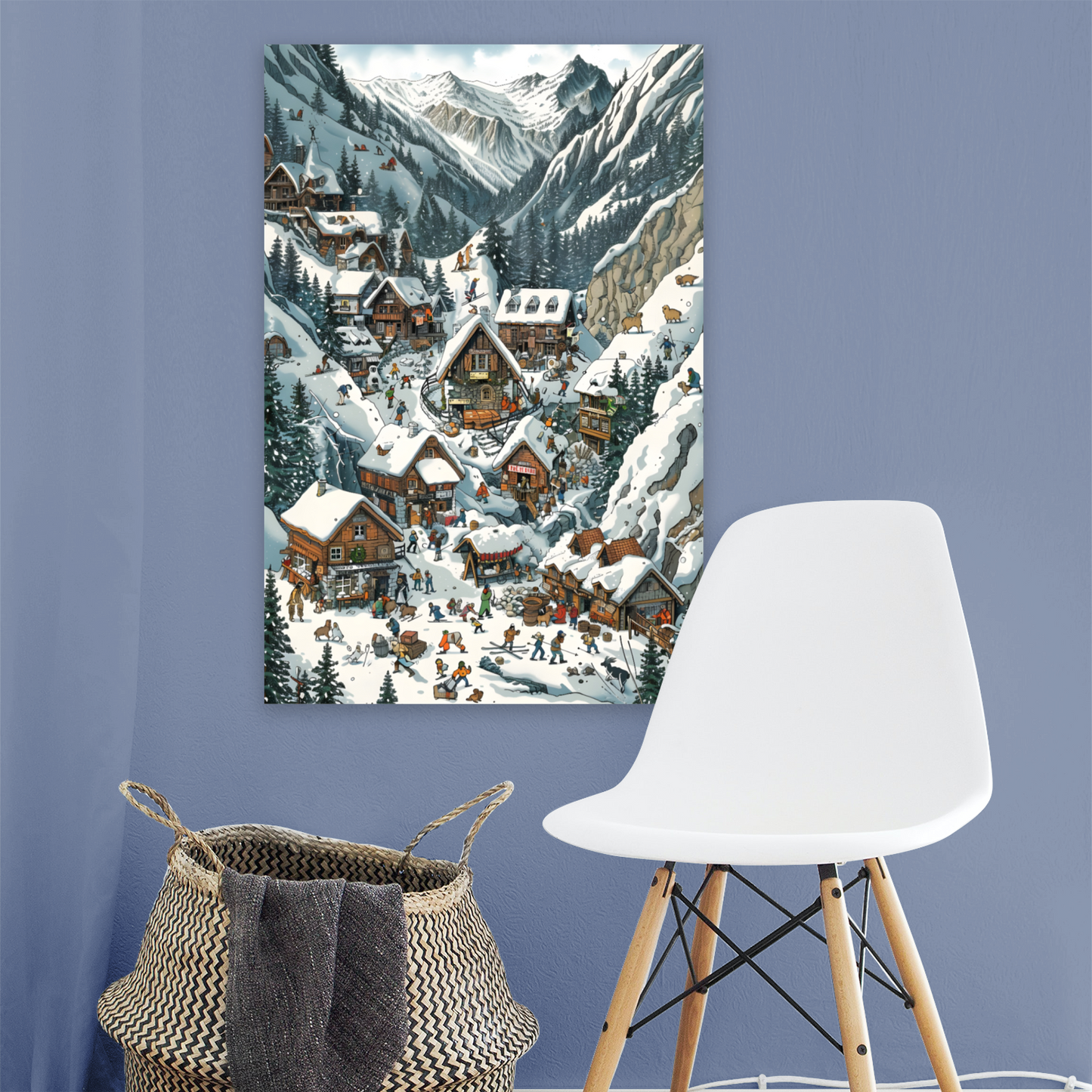 Snowy Mountain Village Deluxe Box Canvas Prints Portrait