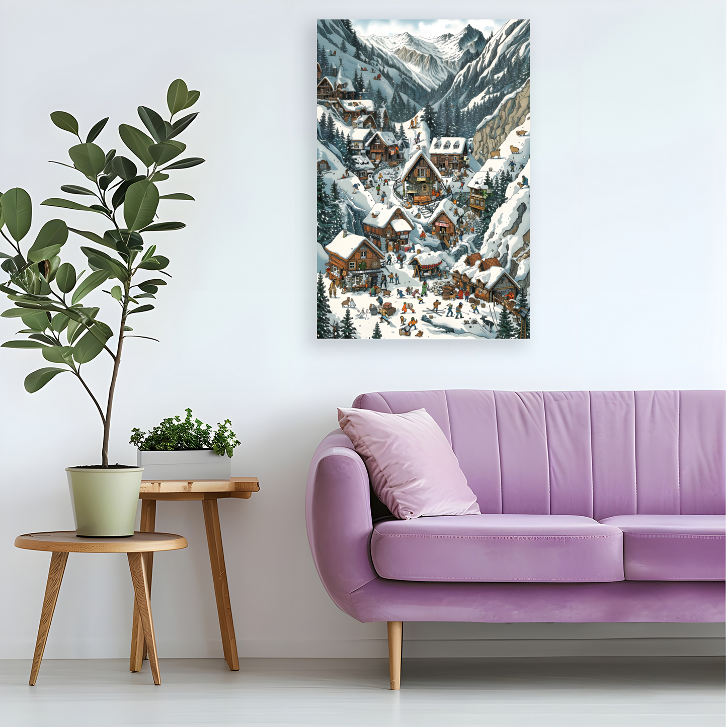 Snowy Mountain Village Deluxe Box Canvas Prints Portrait