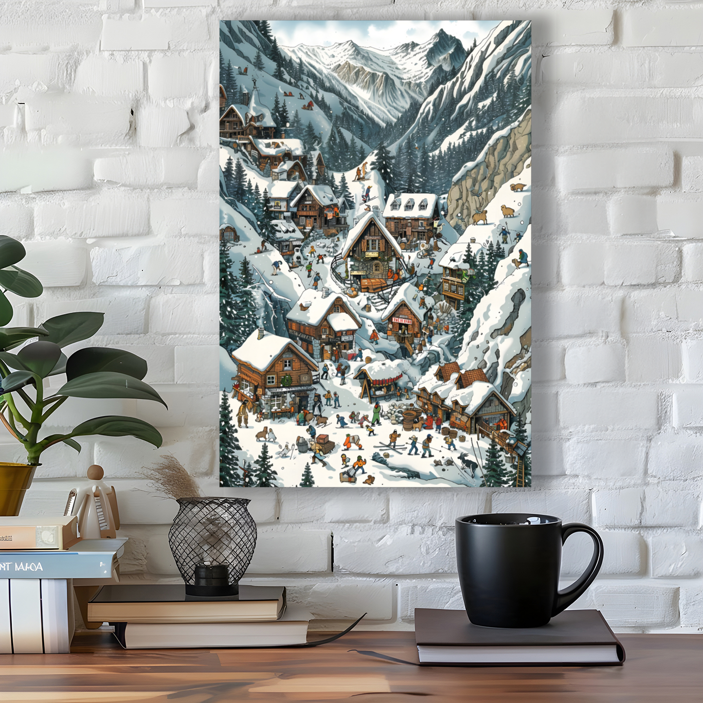 Snowy Mountain Village Deluxe Box Canvas Prints Portrait