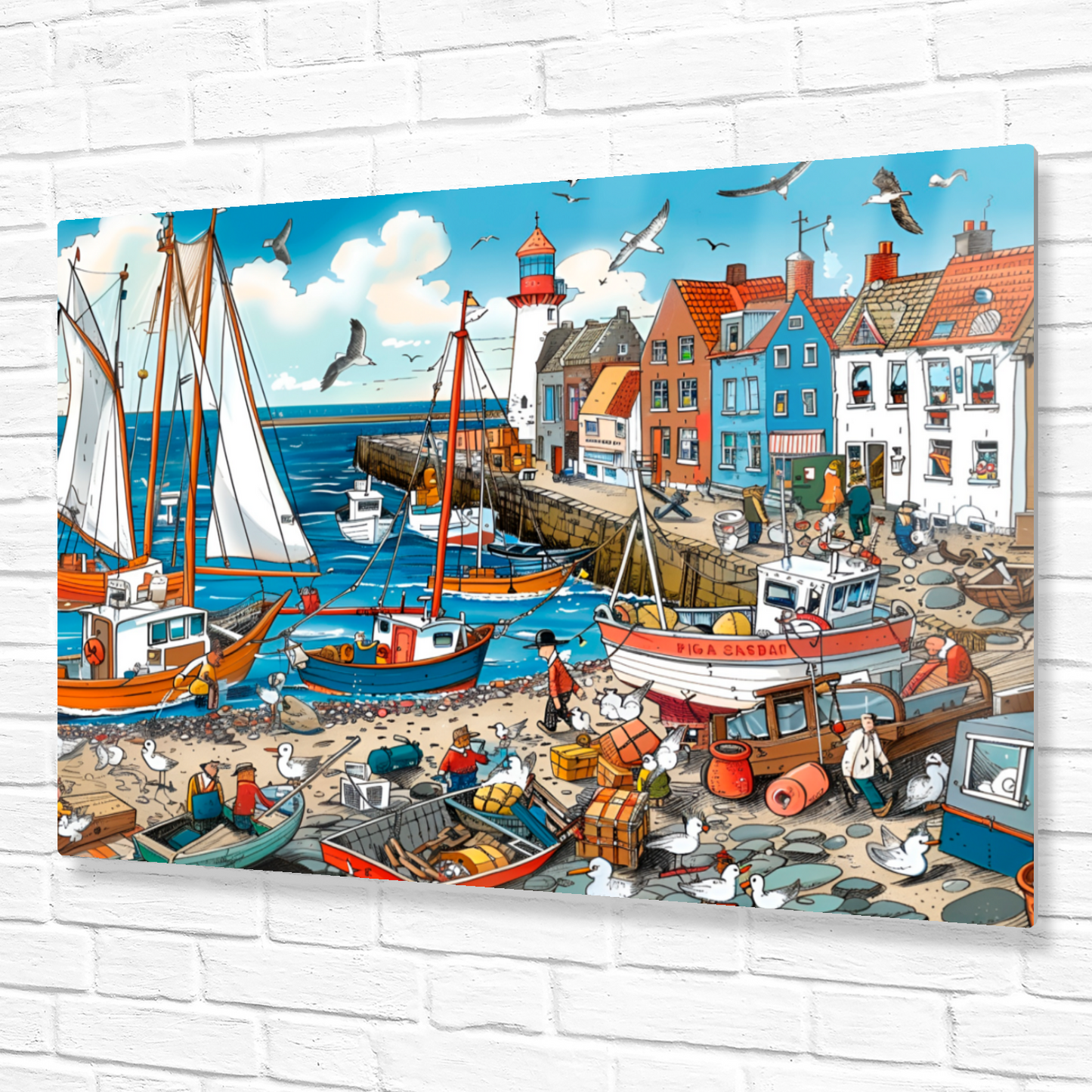 Seaside Harbor Bustle Premium Landscape Aluminum Prints