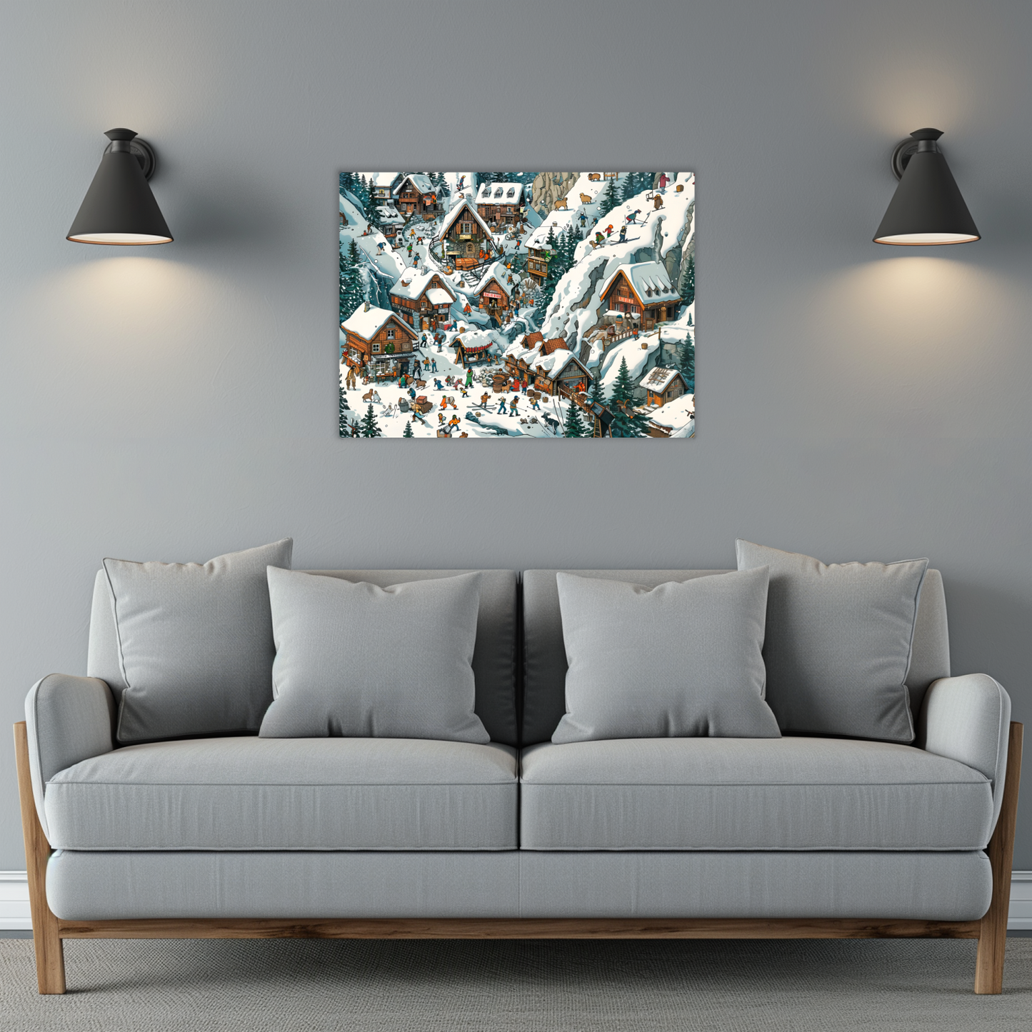 Snowy Mountain Village Premium Landscape Aluminum Prints