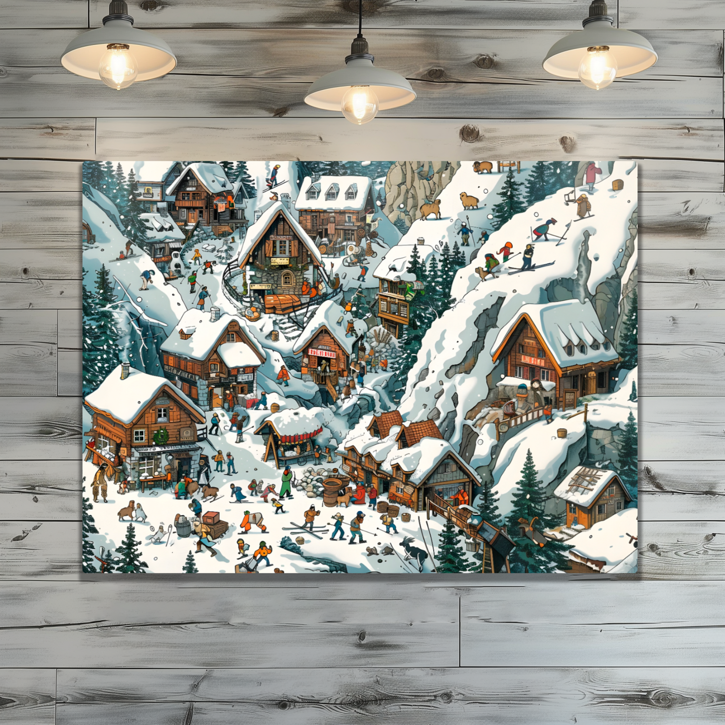Snowy Mountain Village Premium Landscape Aluminum Prints