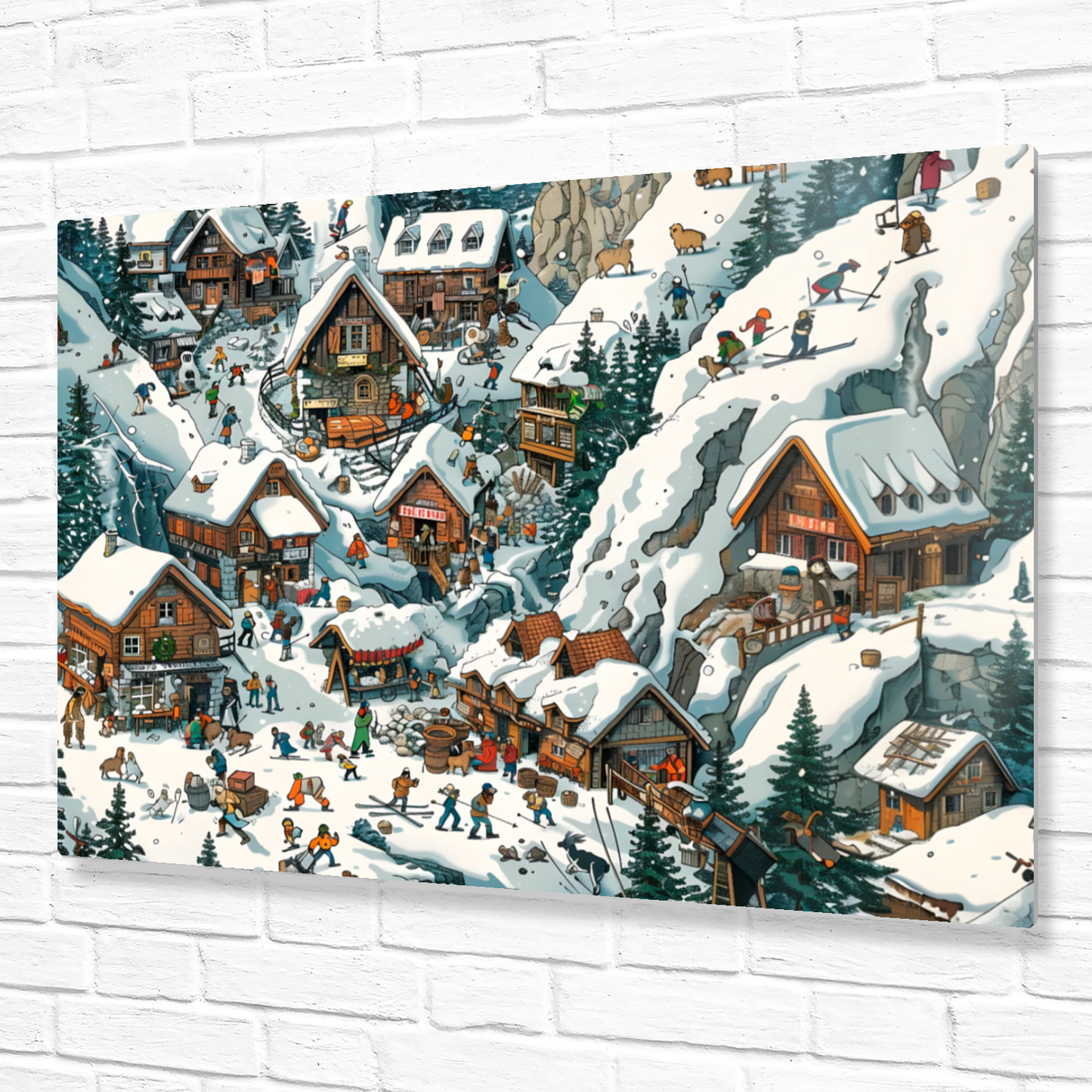 Snowy Mountain Village Premium Landscape Aluminum Prints