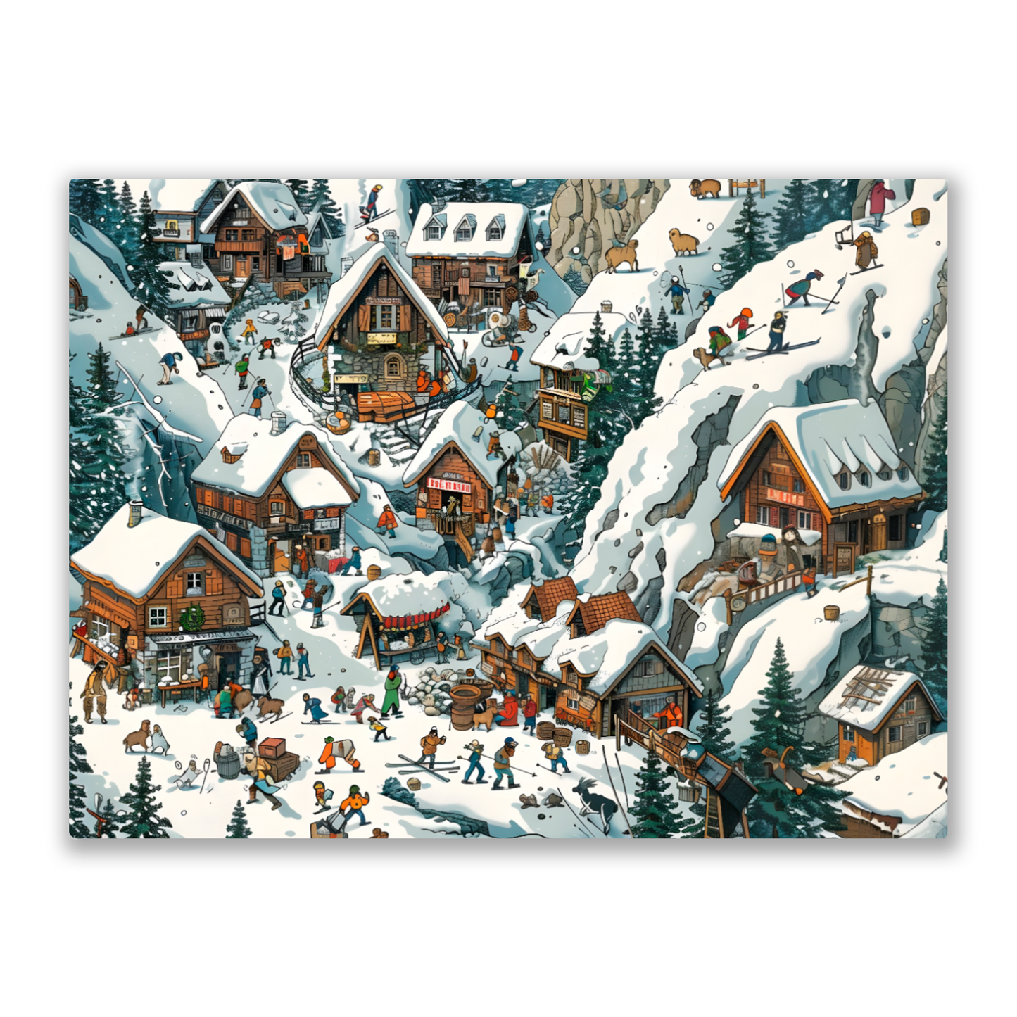 Snowy Mountain Village Premium Landscape Aluminum Prints