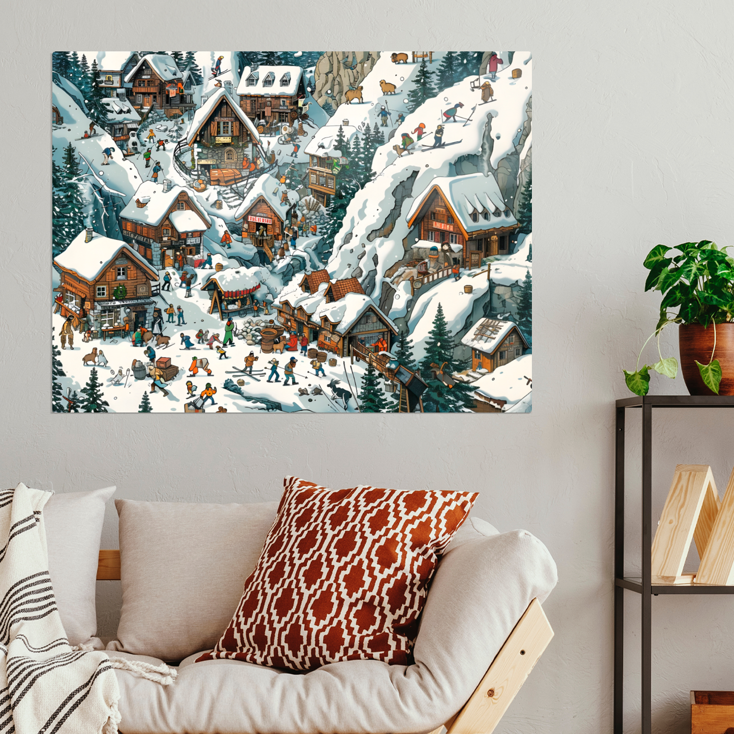 Snowy Mountain Village Premium Landscape Aluminum Prints