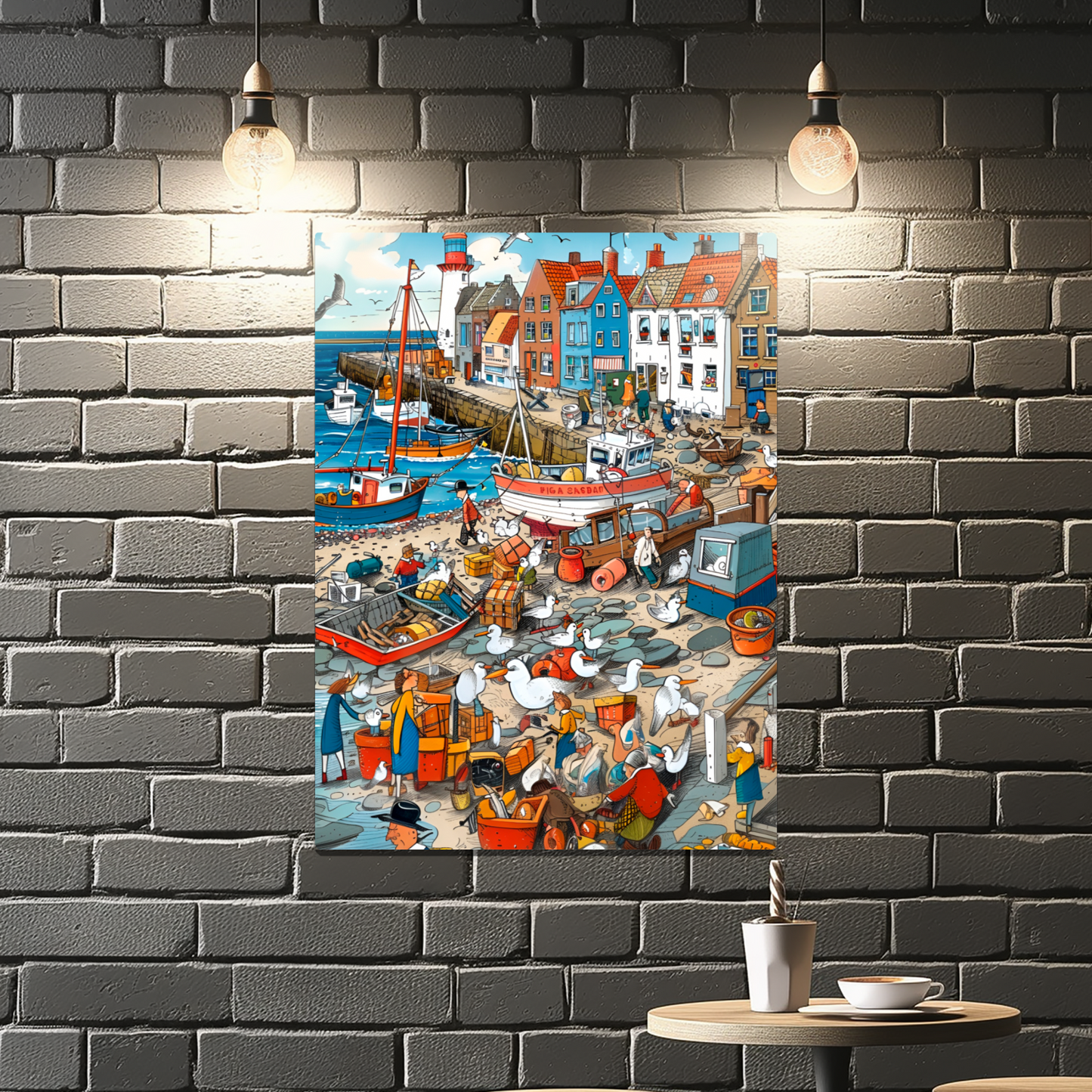 Seaside Harbor Bustle Premium Portrait Aluminum Prints