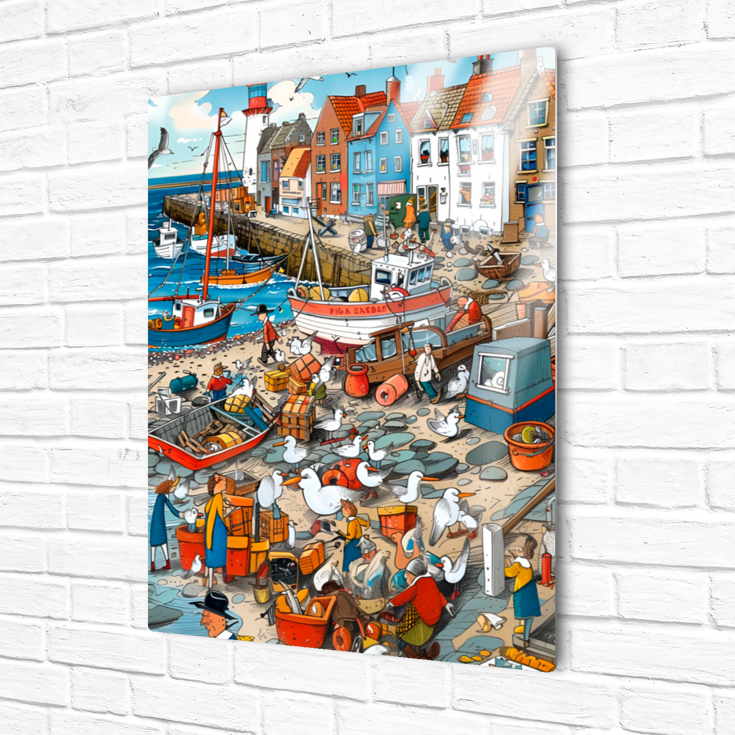 Seaside Harbor Bustle Premium Portrait Aluminum Prints