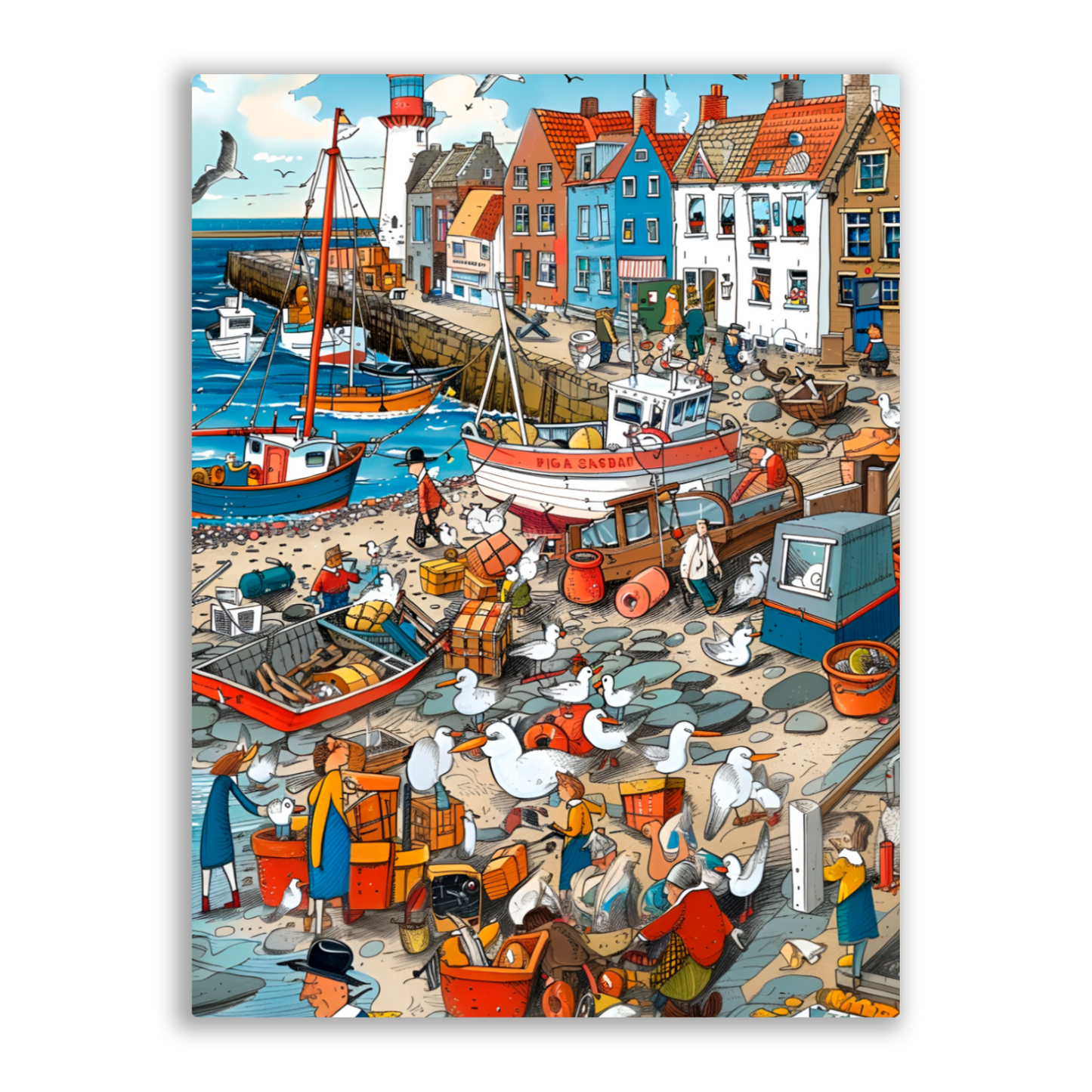 Seaside Harbor Bustle Premium Portrait Aluminum Prints