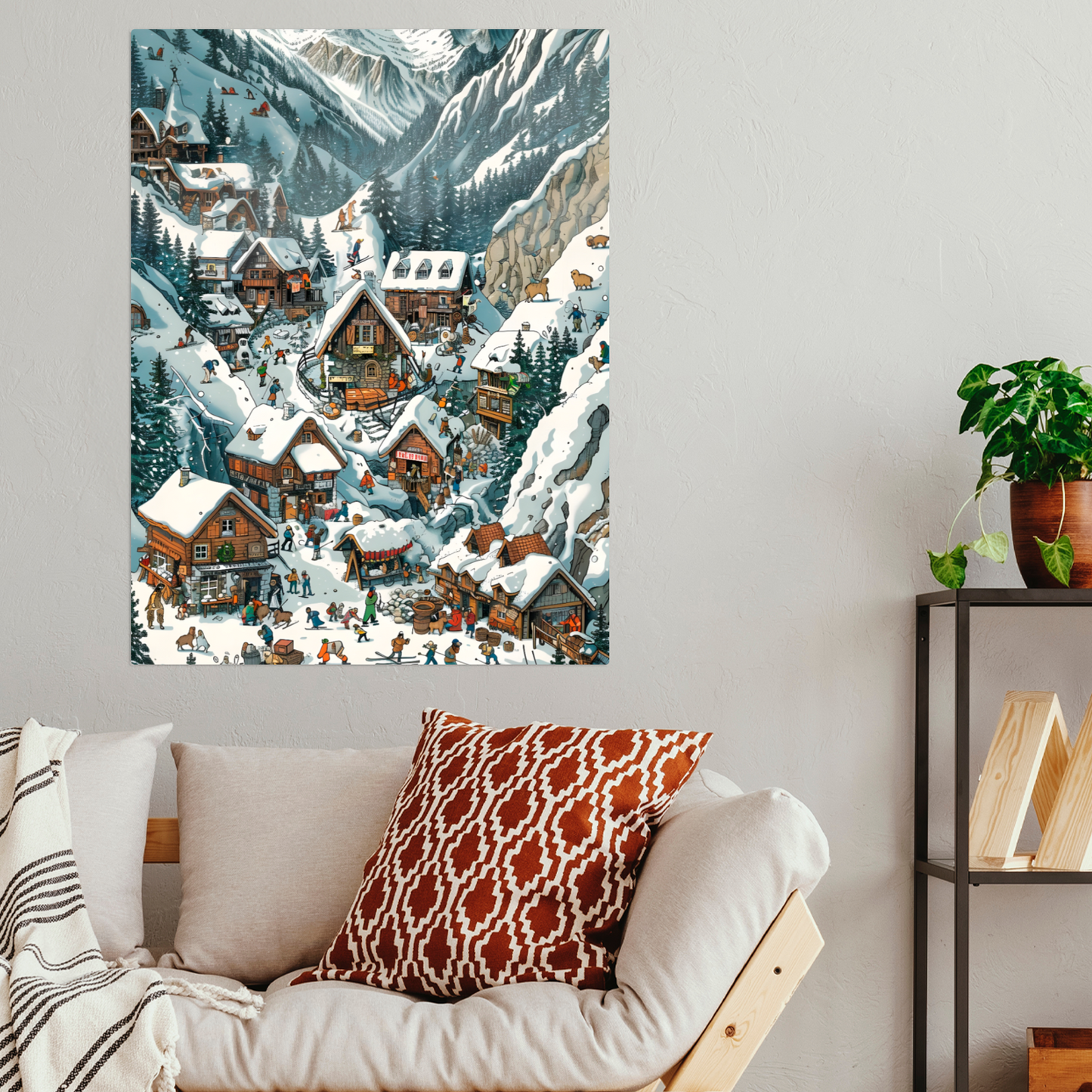 Snowy Mountain Village Premium Portrait Aluminum Prints