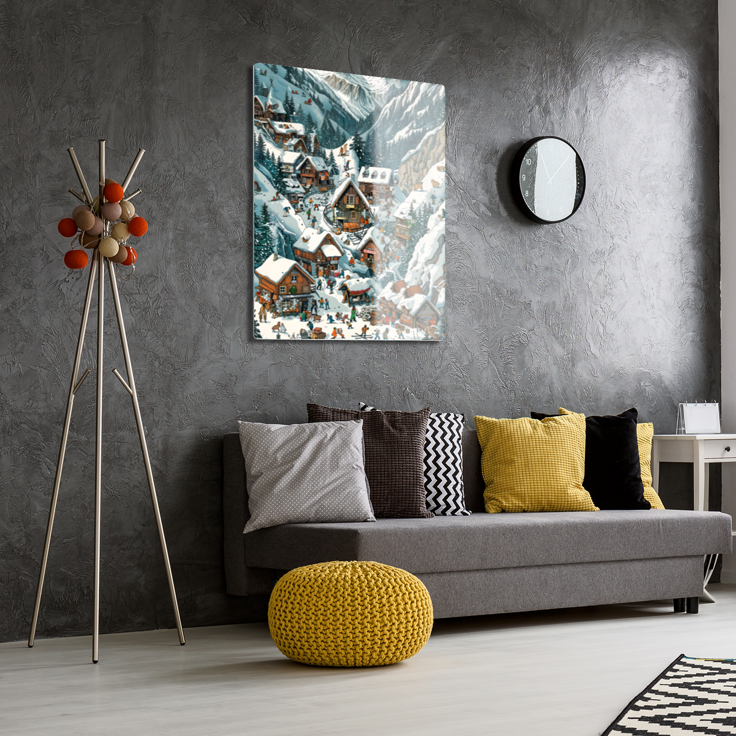 Snowy Mountain Village Premium Portrait Aluminum Prints