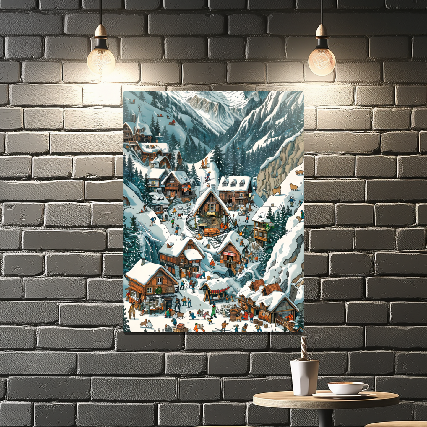 Snowy Mountain Village Premium Portrait Aluminum Prints