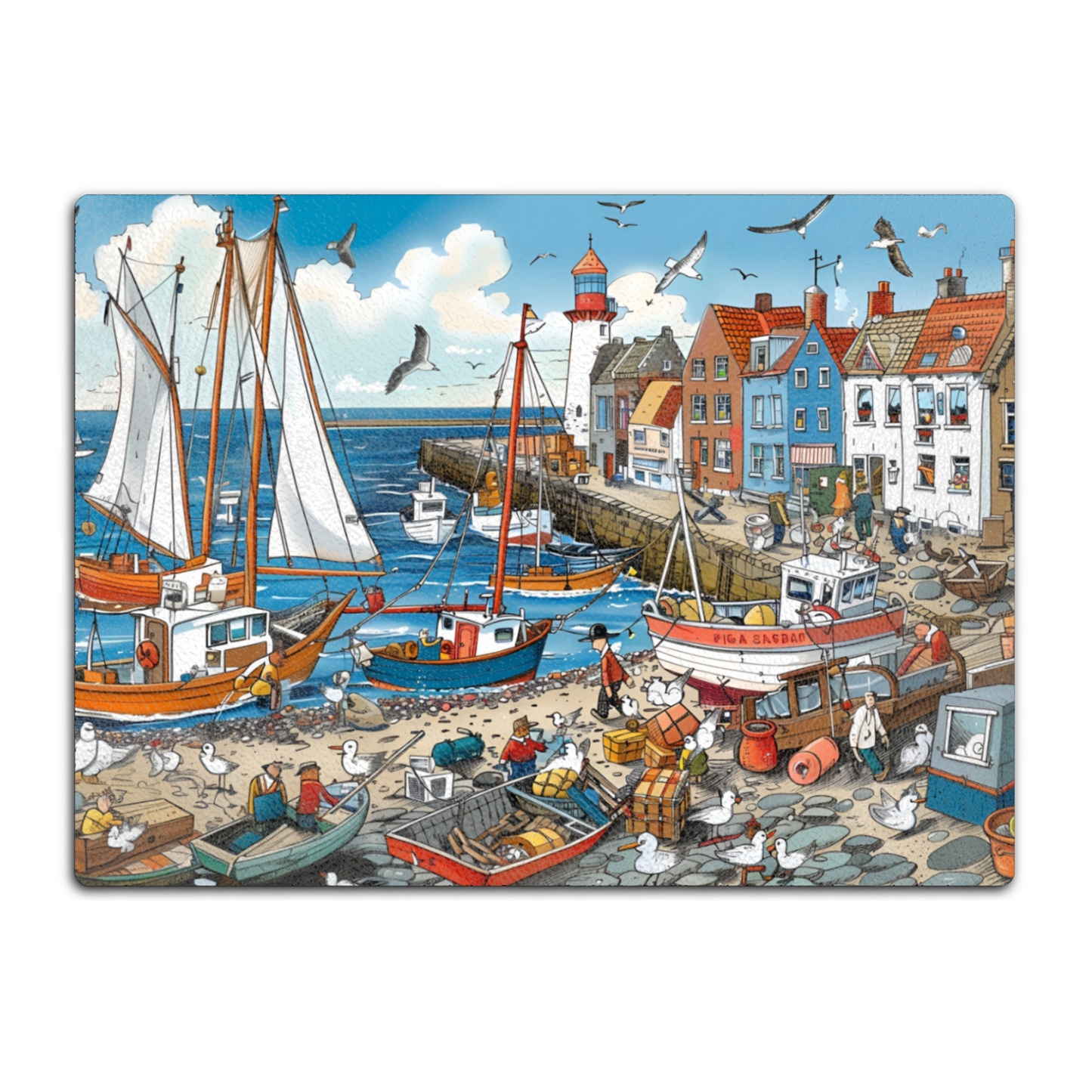 Seaside Harbor Bustle Textured Glass Chopping Boards