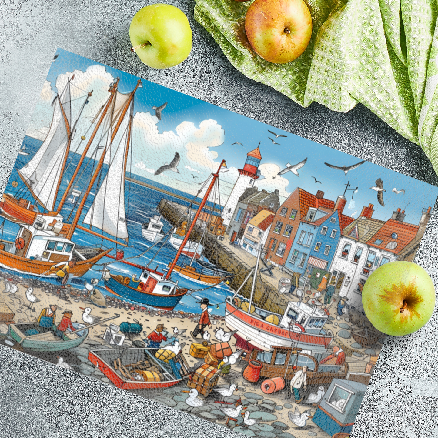 Seaside Harbor Bustle Textured Glass Chopping Boards