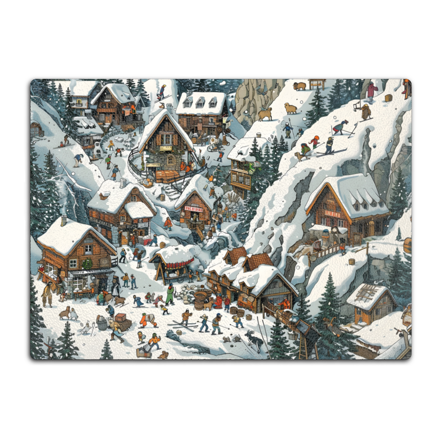Snowy Mountain Village Textured Glass Chopping Boards