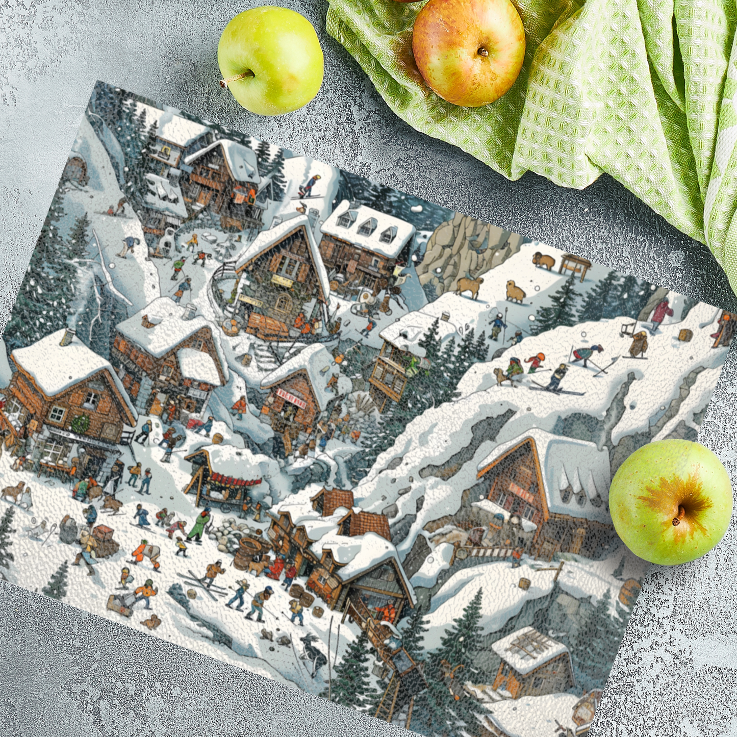 Snowy Mountain Village Textured Glass Chopping Boards