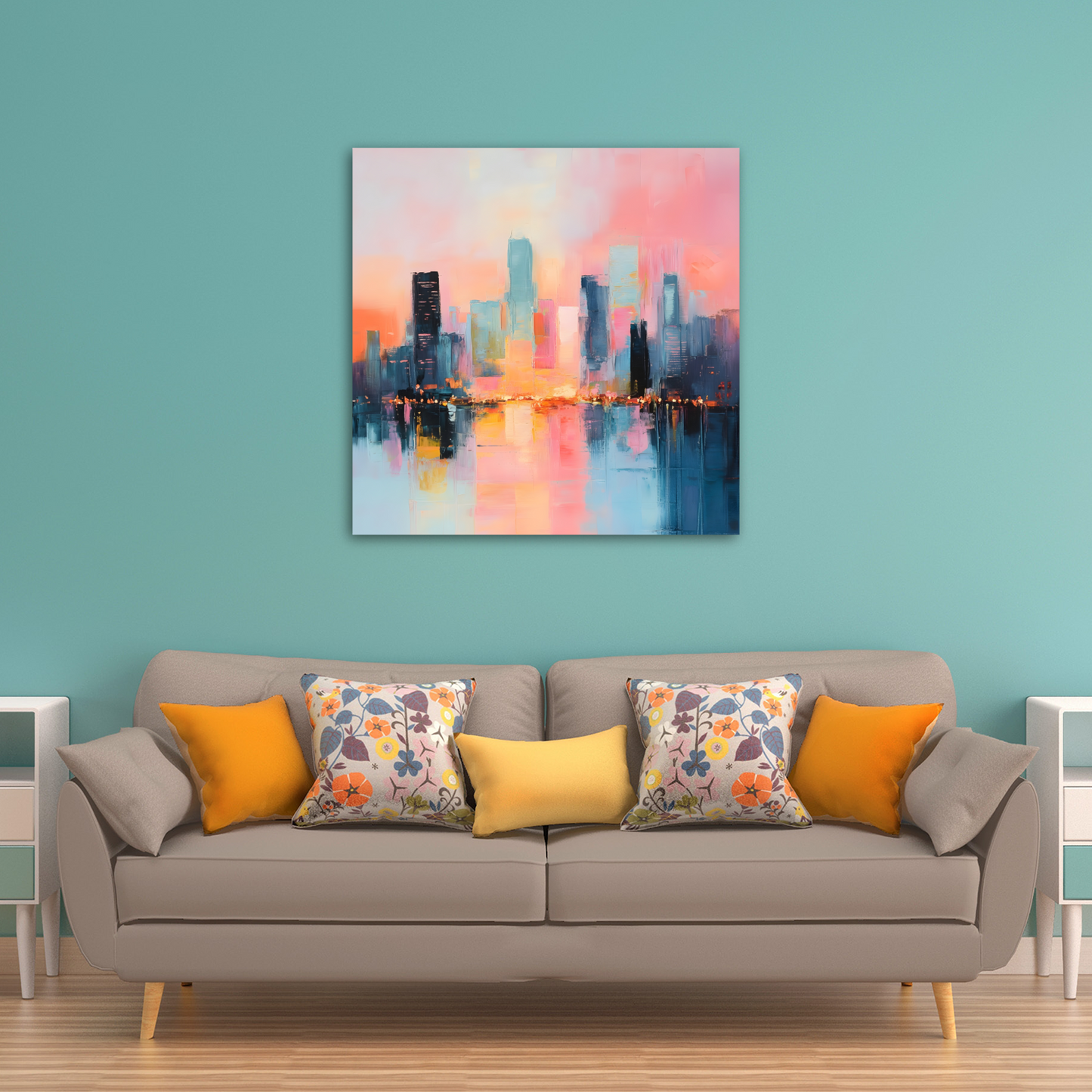 City Lights at Dusk Deluxe Box Canvas Prints Square