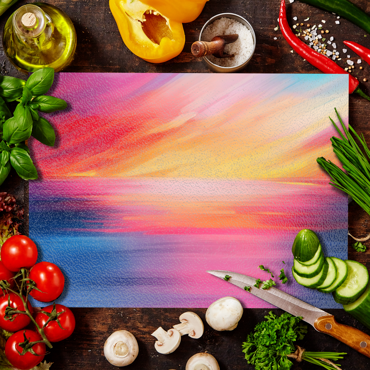 Vibrant Ocean Sunset Textured Glass Chopping Boards