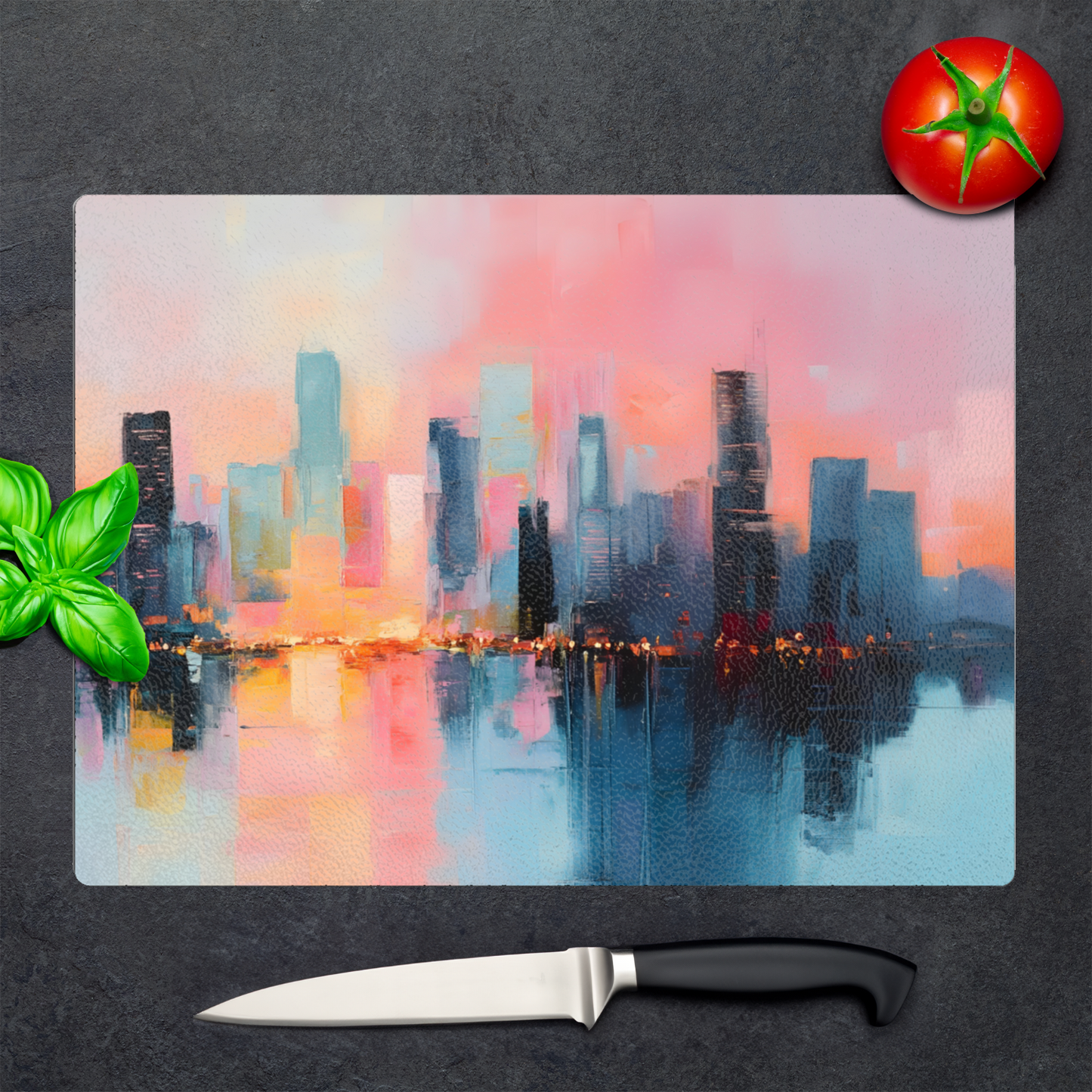 City Lights at Dusk Textured Glass Chopping Boards