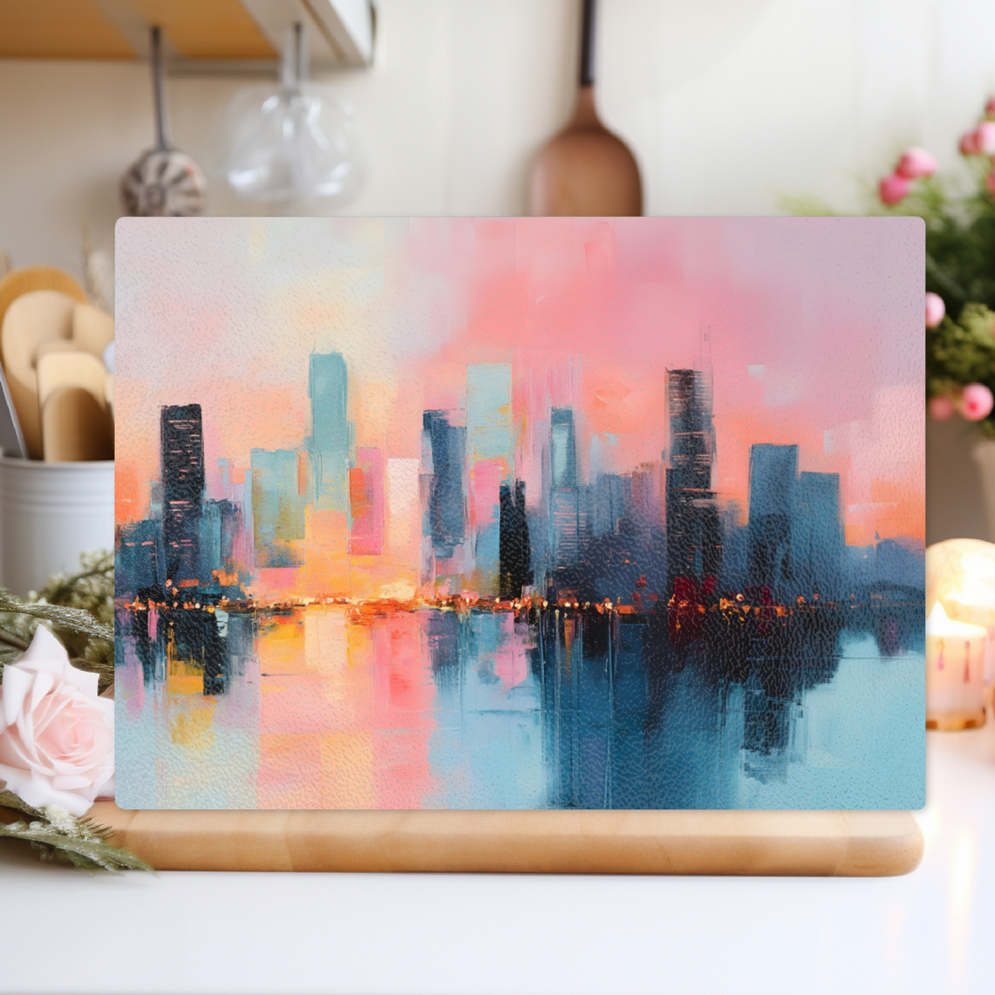 City Lights at Dusk Textured Glass Chopping Boards