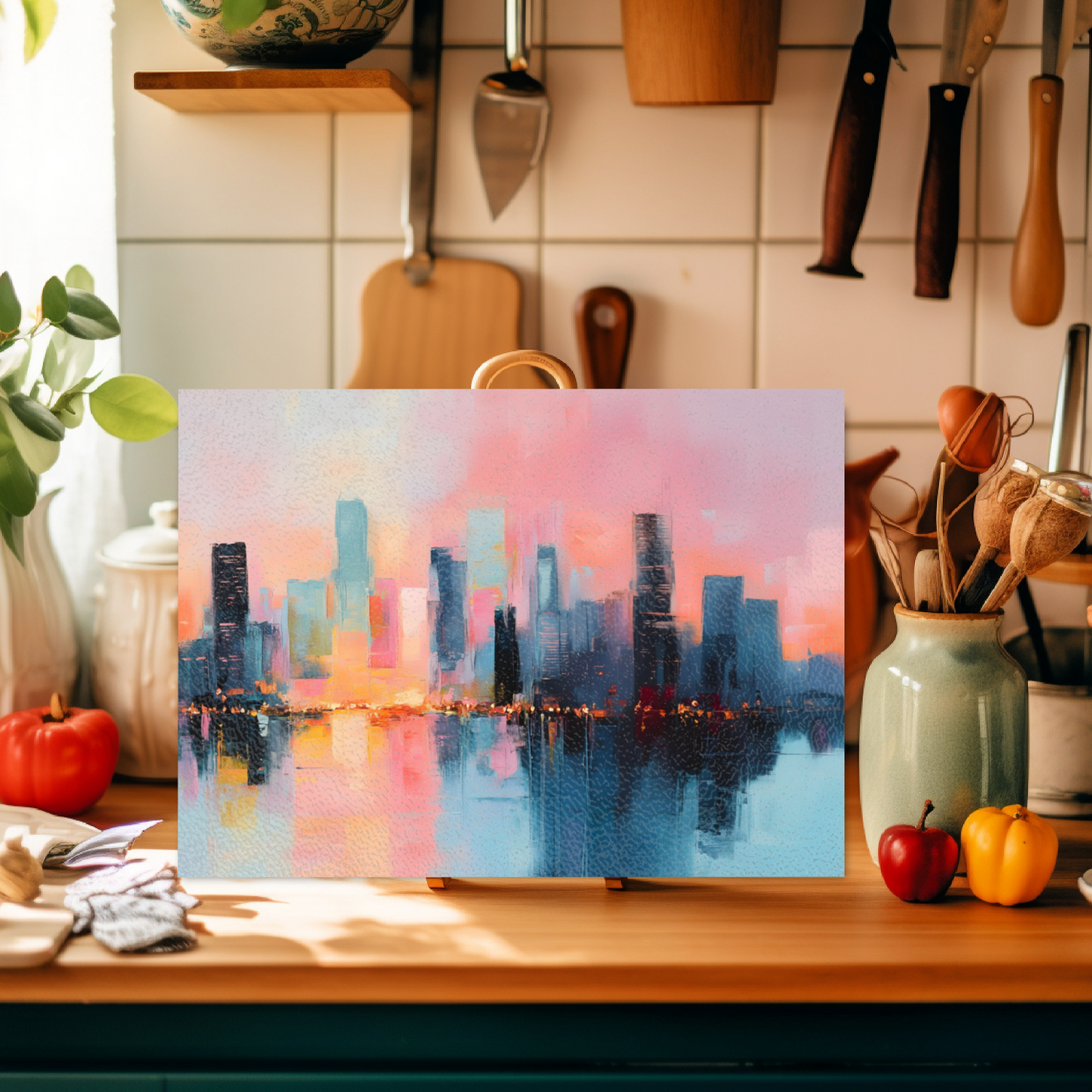City Lights at Dusk Textured Glass Chopping Boards