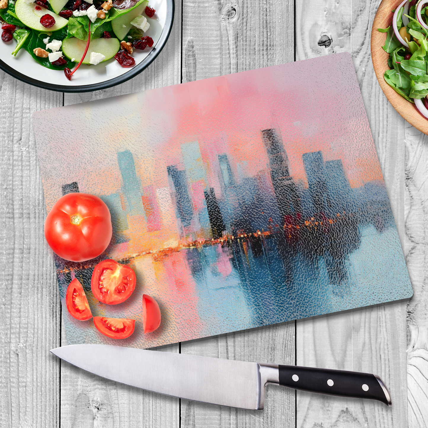City Lights at Dusk Textured Glass Chopping Boards