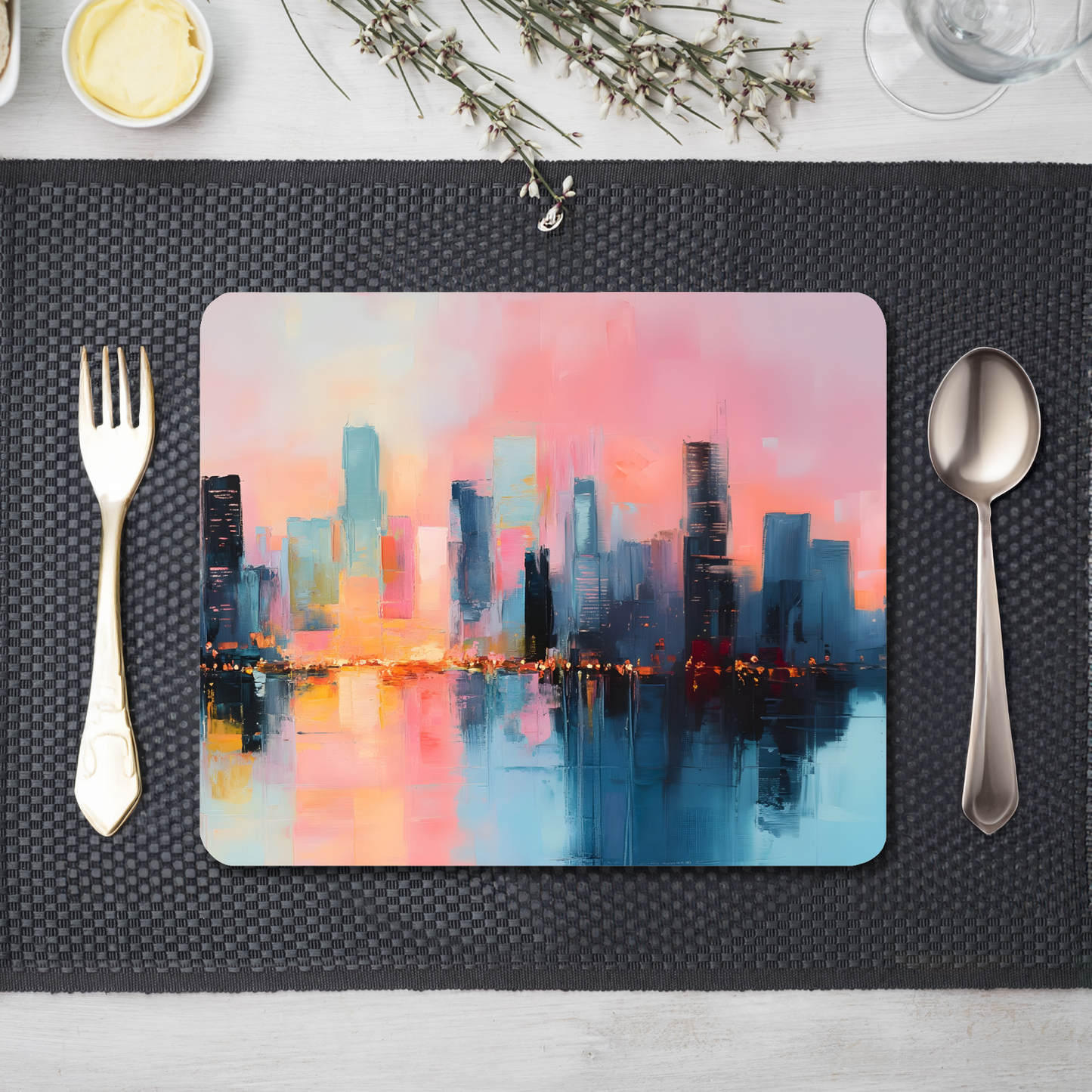 City Lights at Dusk Wooden Placemat