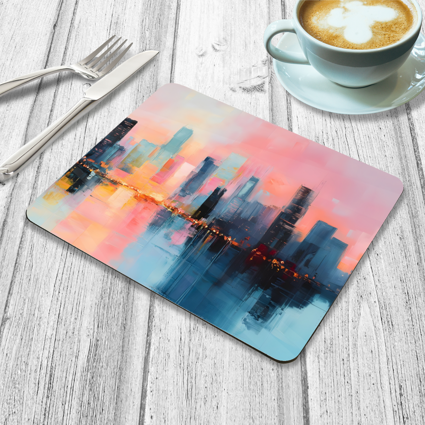 City Lights at Dusk Wooden Placemat