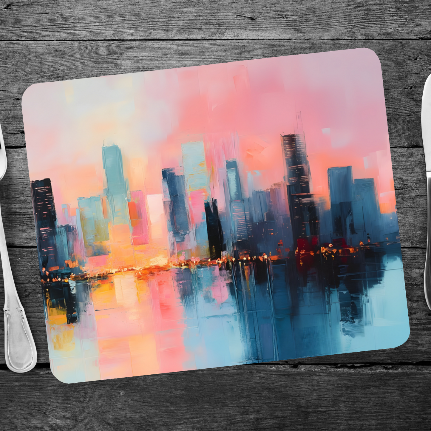 City Lights at Dusk Wooden Placemat