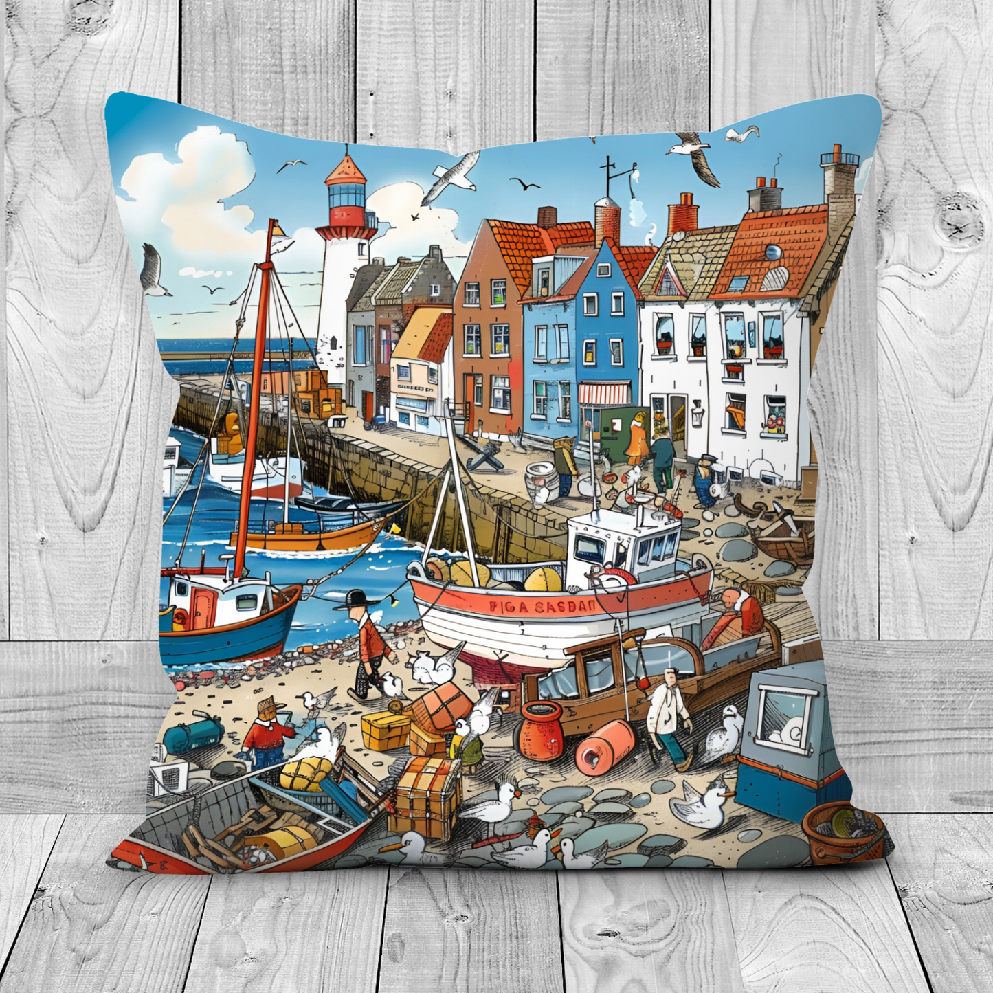 Seaside Harbor Bustle Hand Made Poly Linen Cushions