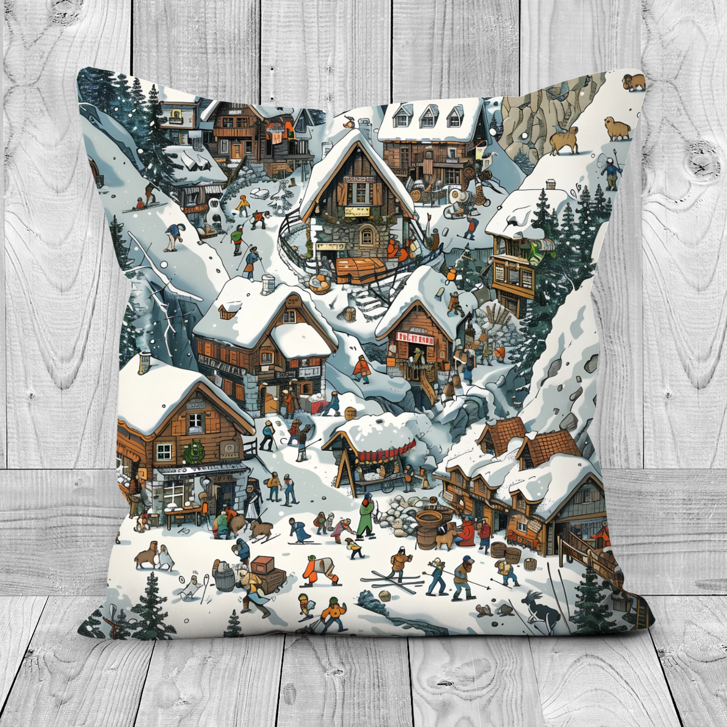 Snowy Mountain Village Hand Made Poly Linen Cushions
