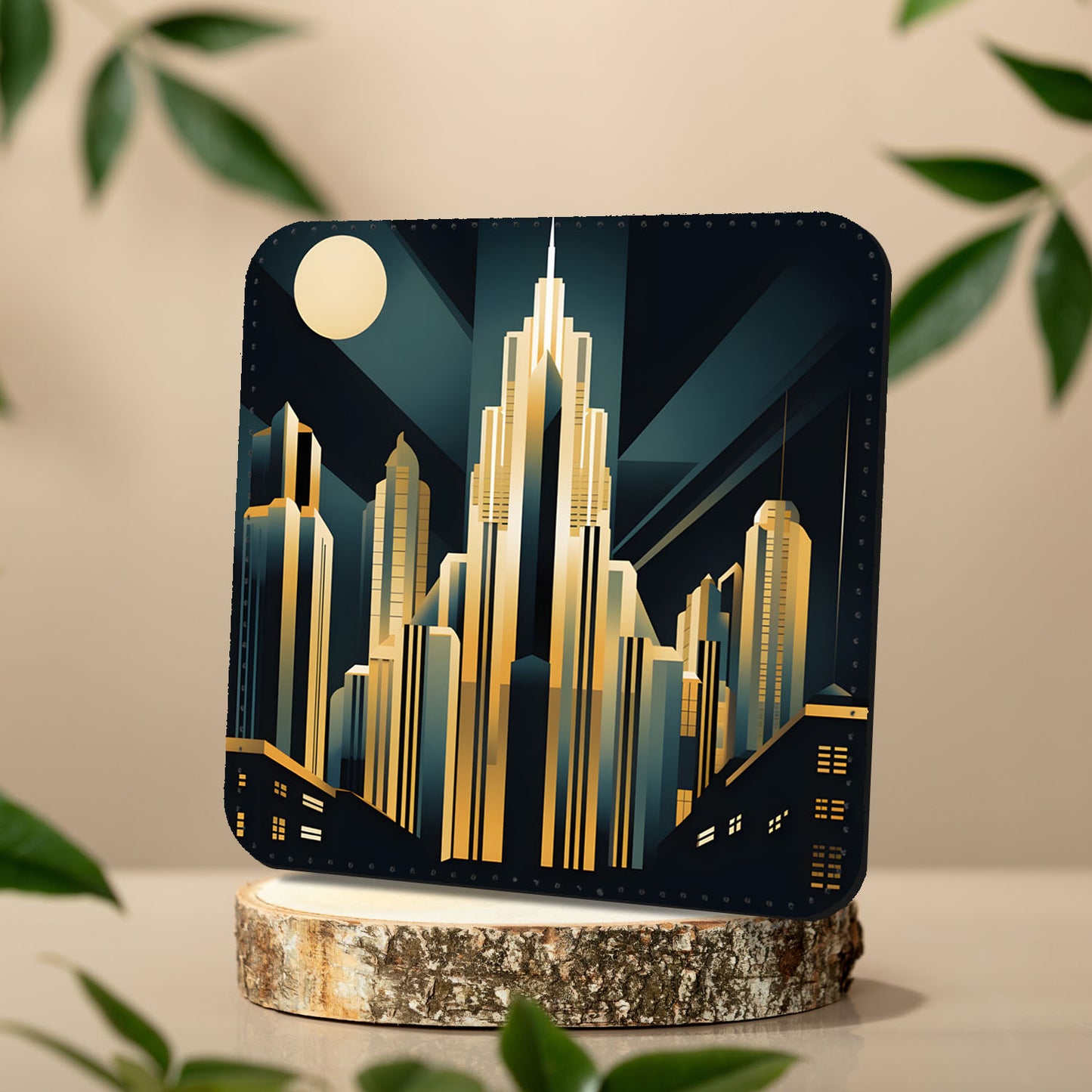 Urban Horizons Art Deco Set Of 4 PU Leather Coasters