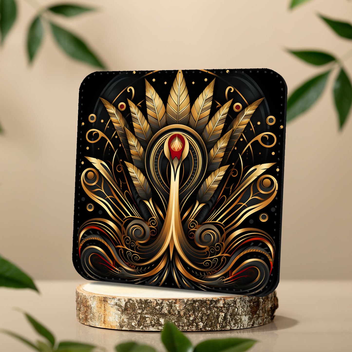 Celestial Aviary Art Deco Set Of 4 PU Leather Coasters