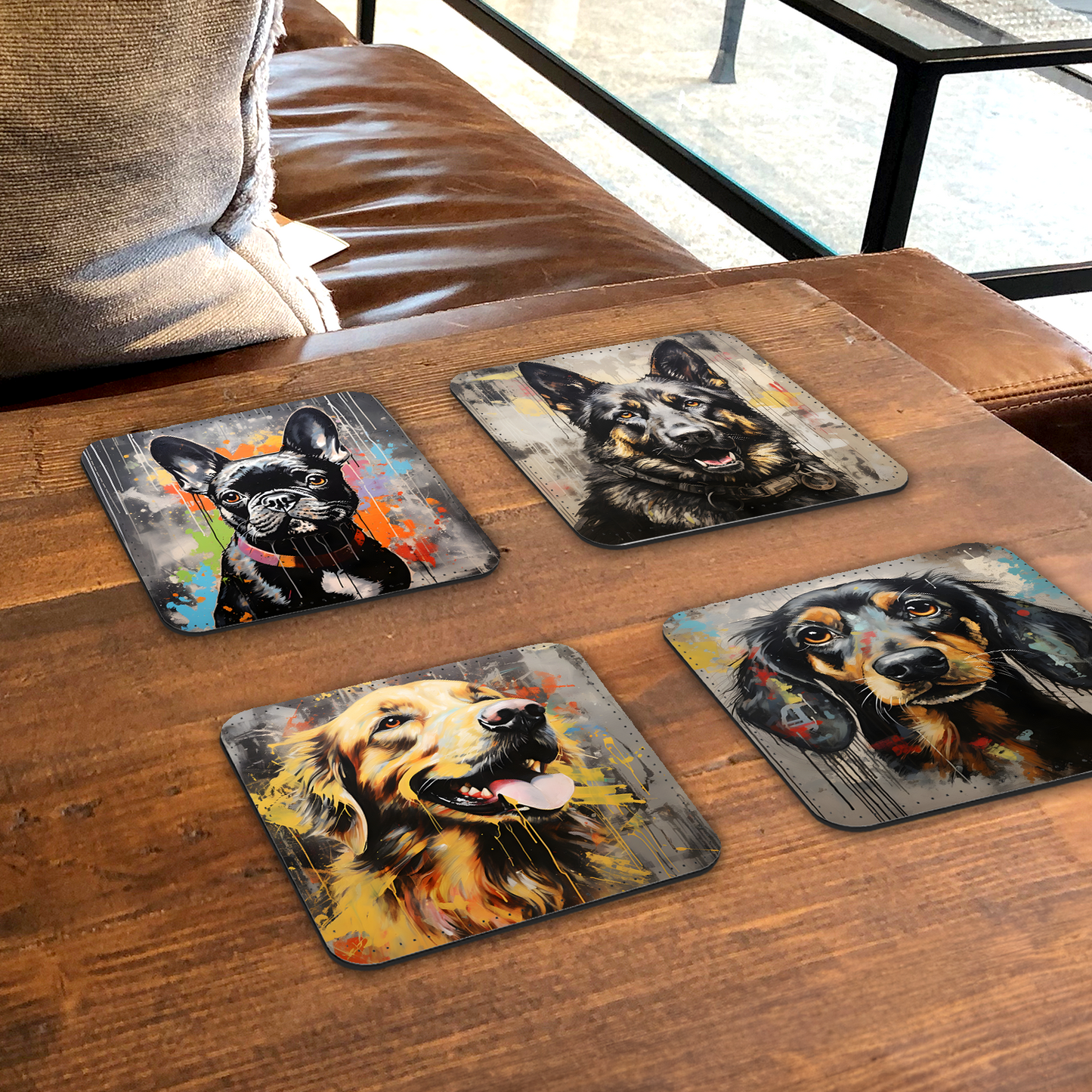 Canine Chromatics Set Of 4 PU Leather Coasters