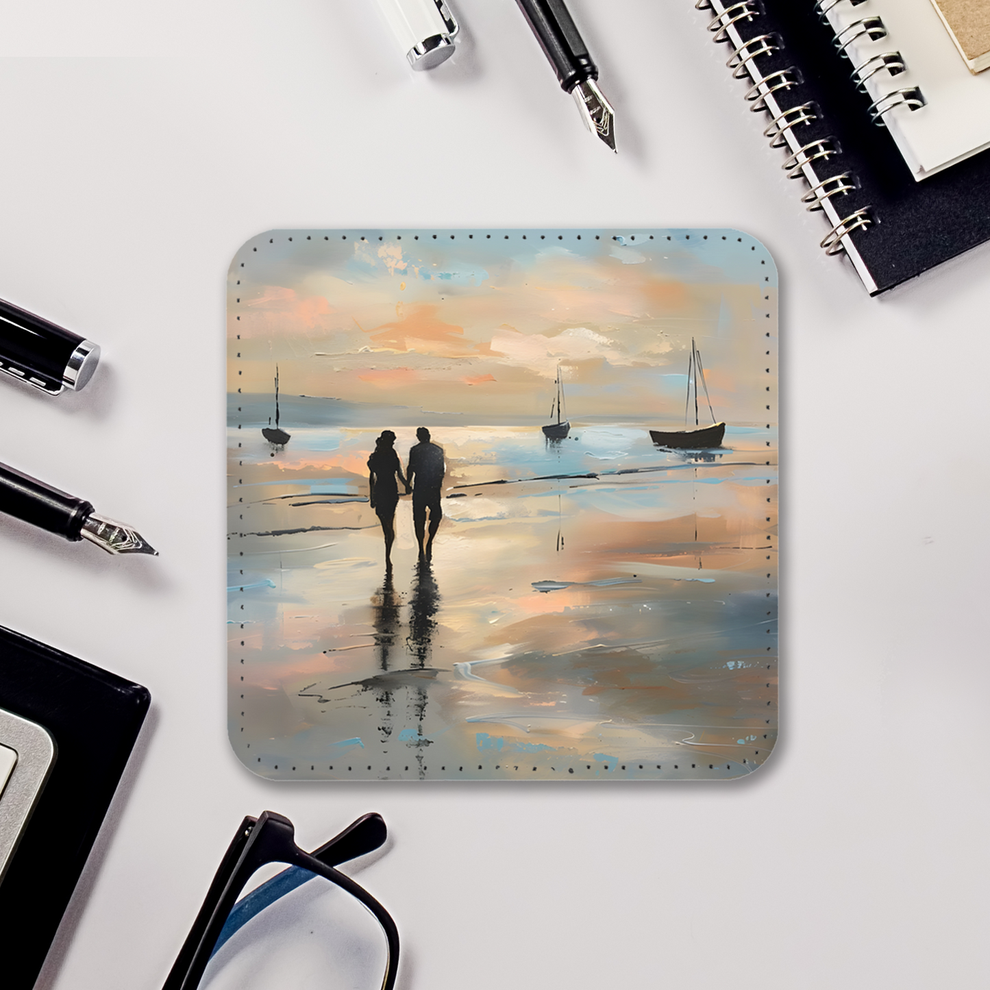 Coastal Whispers Series Set Of 4 PU Leather Coasters