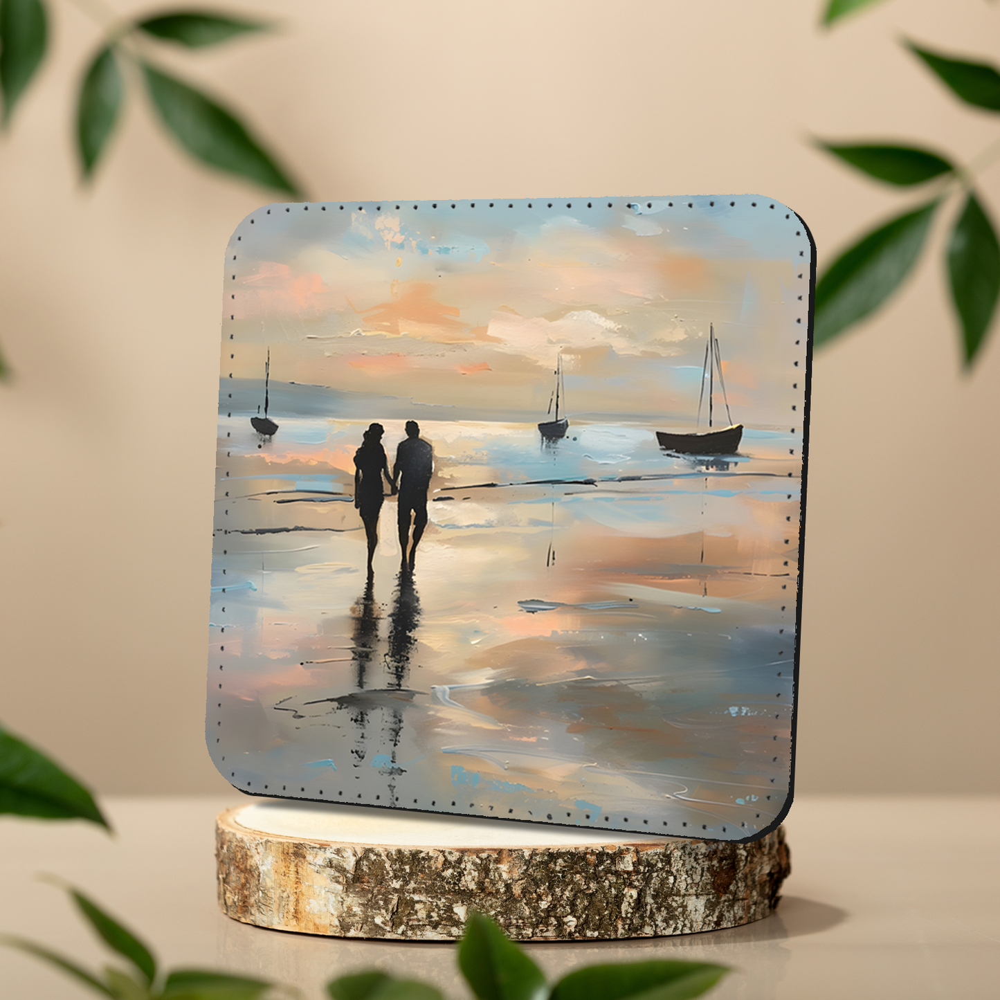 Coastal Whispers Series Set Of 4 PU Leather Coasters
