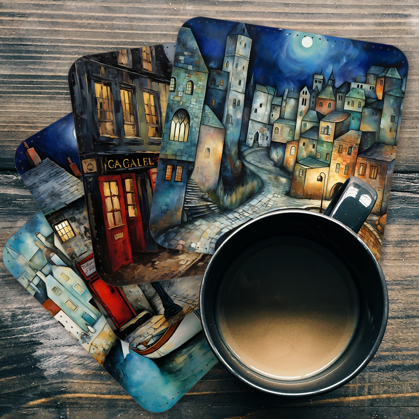 Enchanted Vistas Set Of 4 PU Leather Coasters