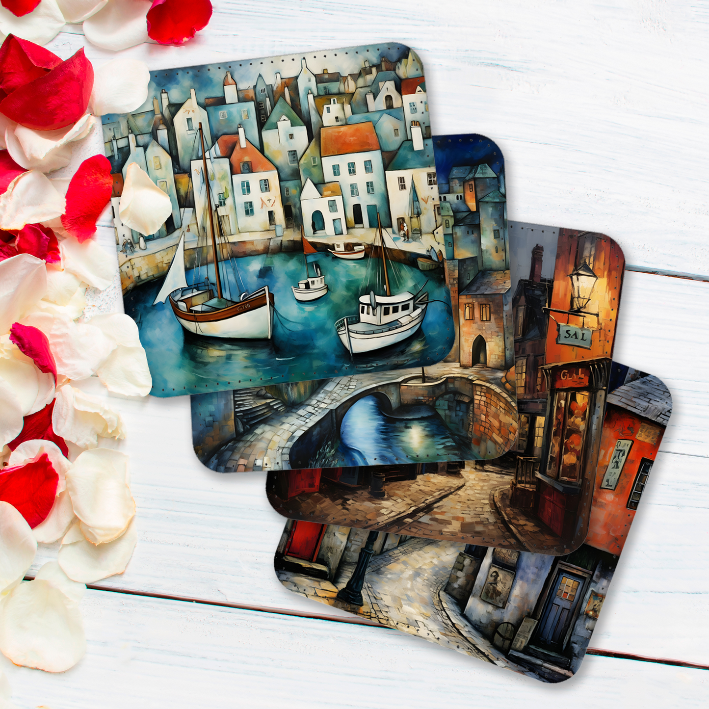 Enchanted Vistas Set Of 4 PU Leather Coasters
