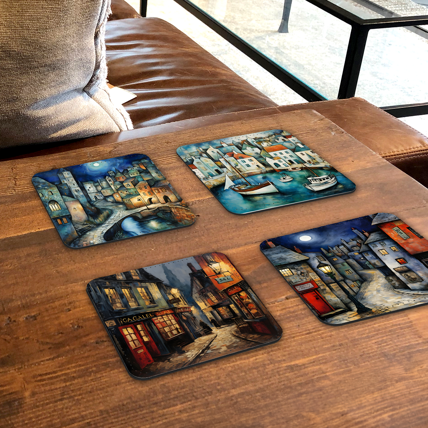 Enchanted Vistas Set Of 4 PU Leather Coasters