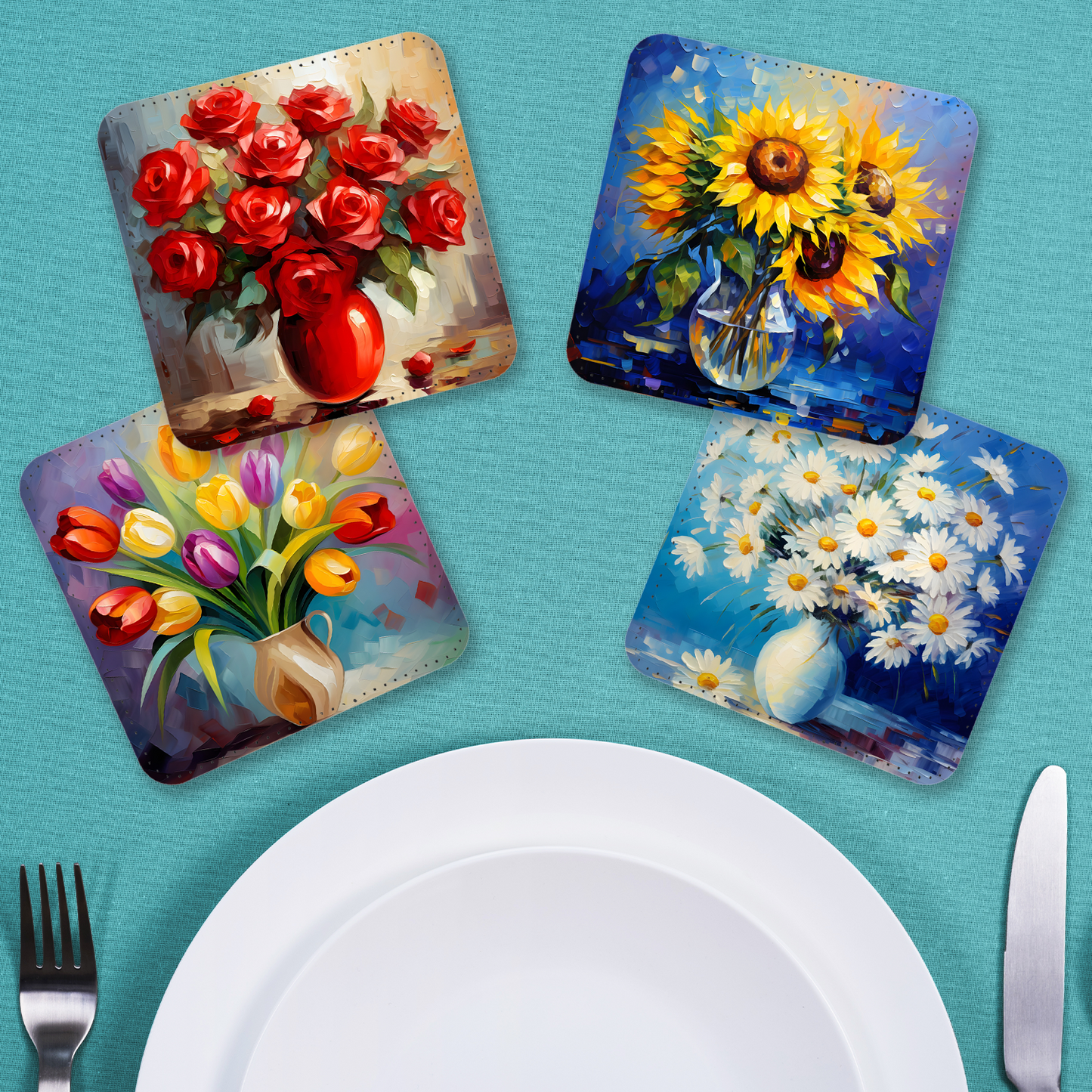 Palette of Poise Set Of 4 PU Leather Coasters