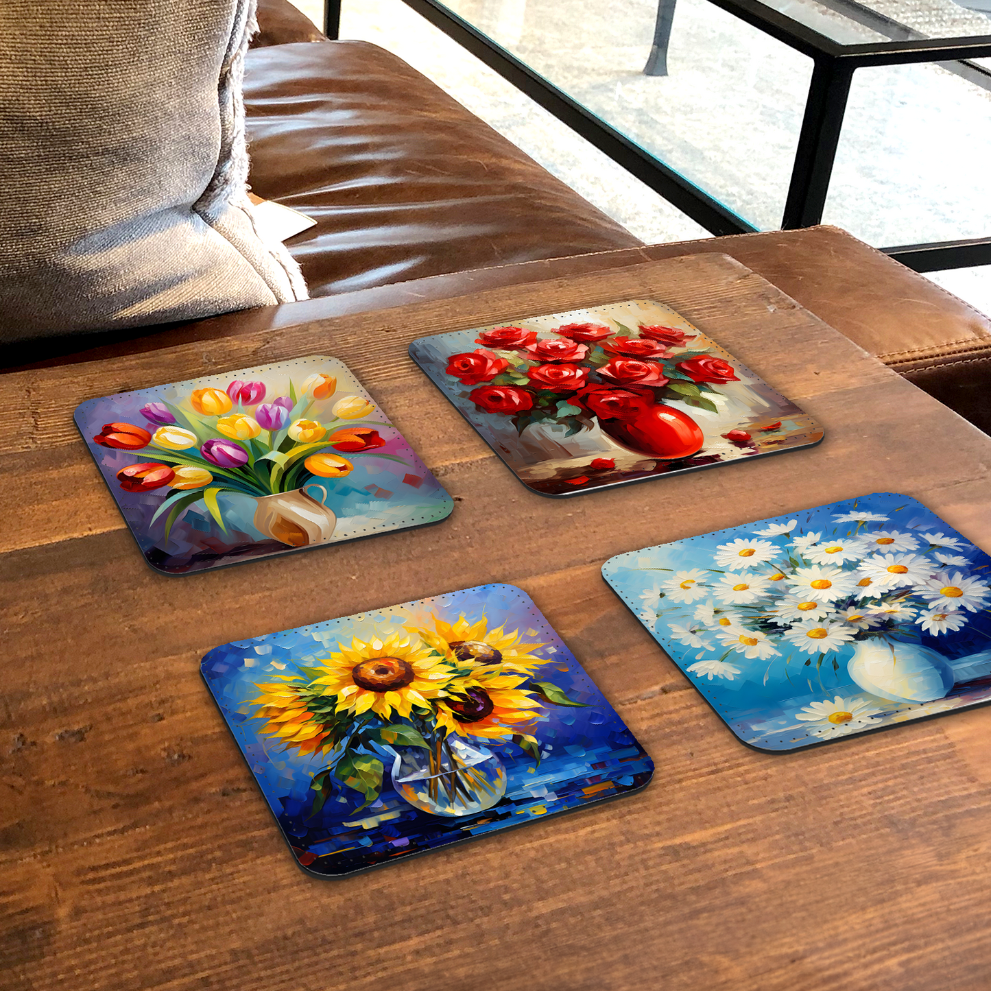 Palette of Poise Set Of 4 PU Leather Coasters