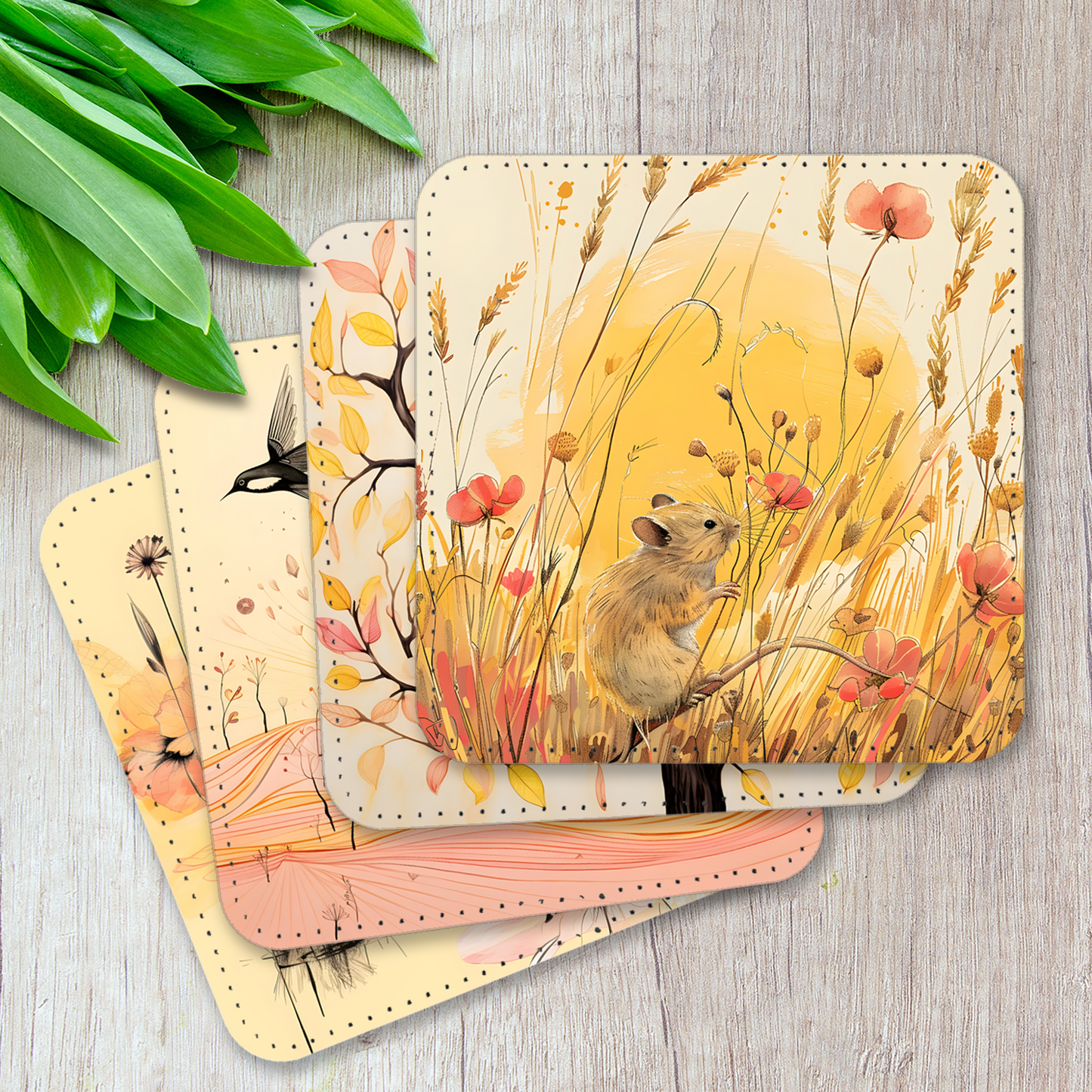 Whimsical Wildlife Set Of 4 PU Leather Coasters