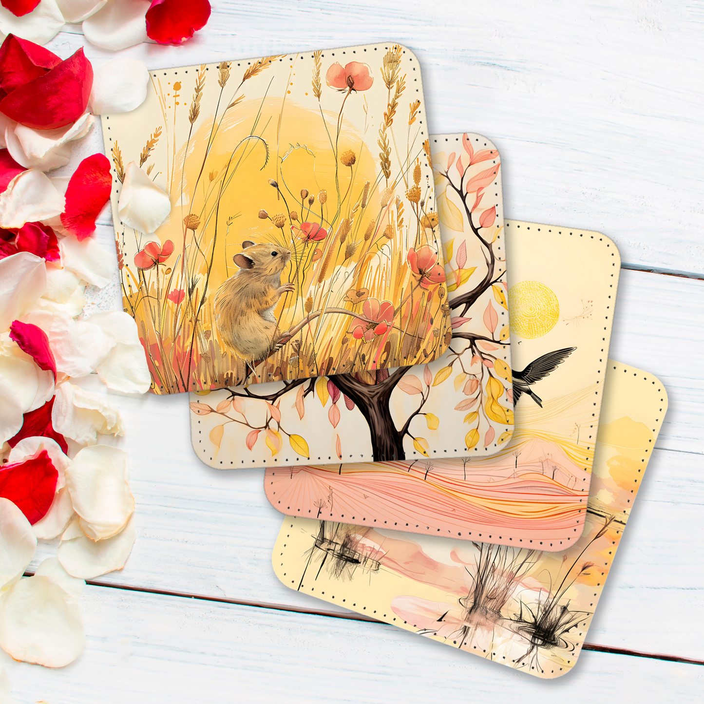 Whimsical Wildlife Set Of 4 PU Leather Coasters